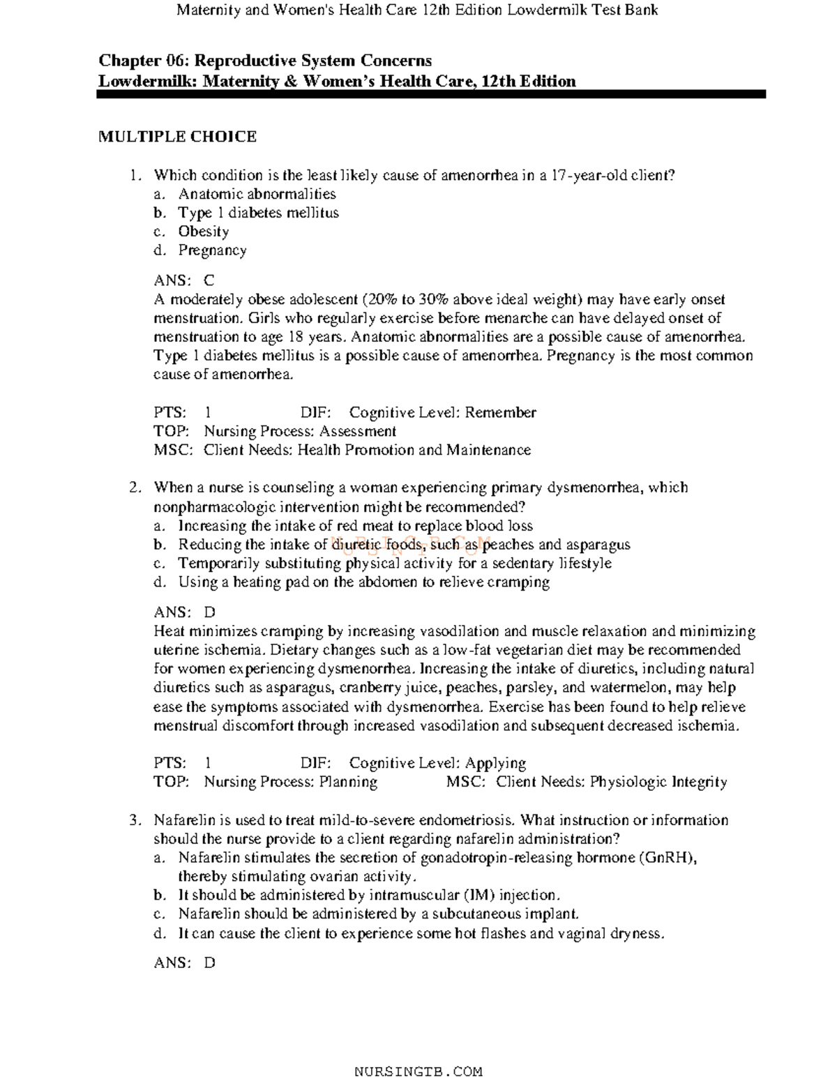 06 - Notes - NURSINGTB Chapter 06: Reproductive System Concerns ...