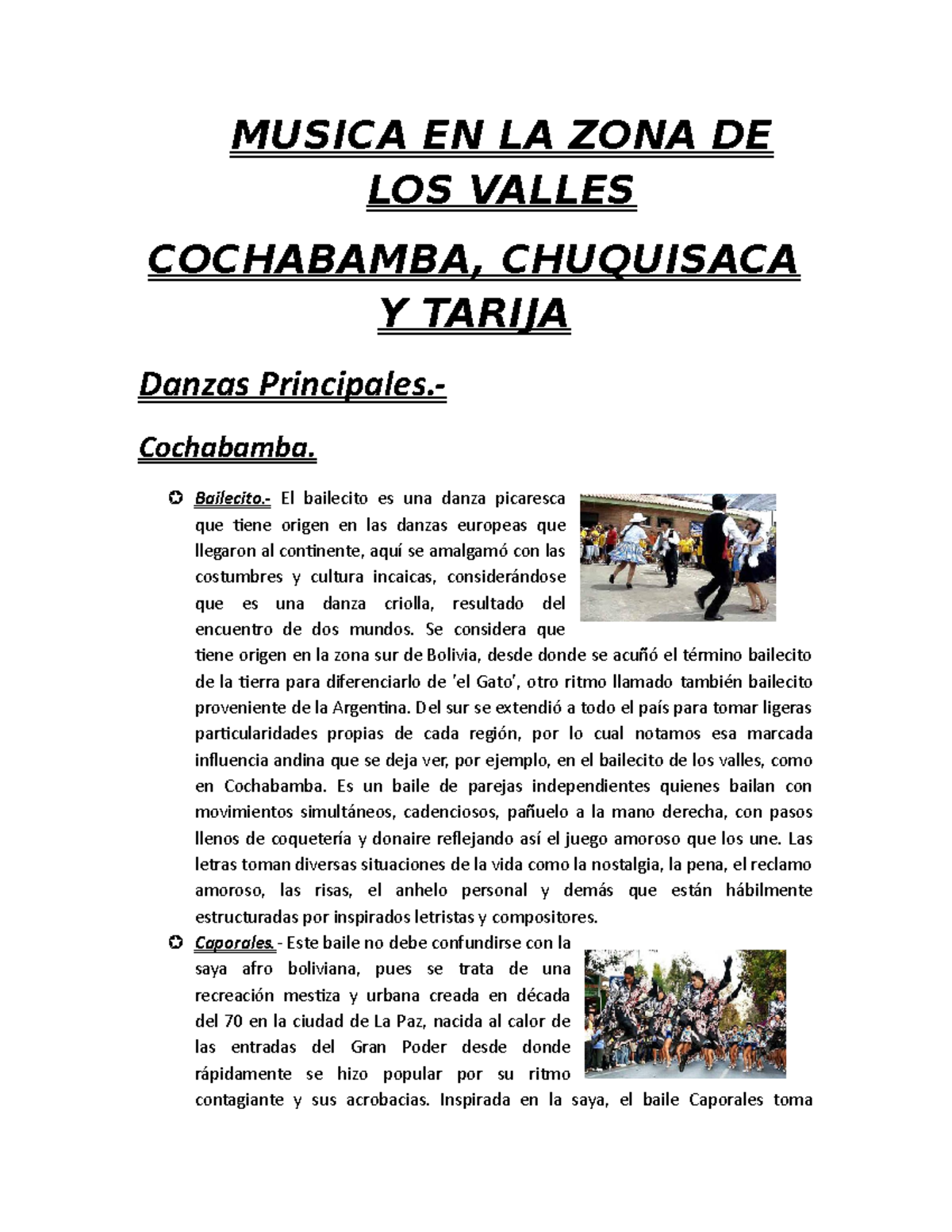 Musica EN LA ZONA DE LOS Valles - MUSICA EN LA ZONA DE LOS VALLES  COCHABAMBA, CHUQUISACA Y TARIJA - StuDocu