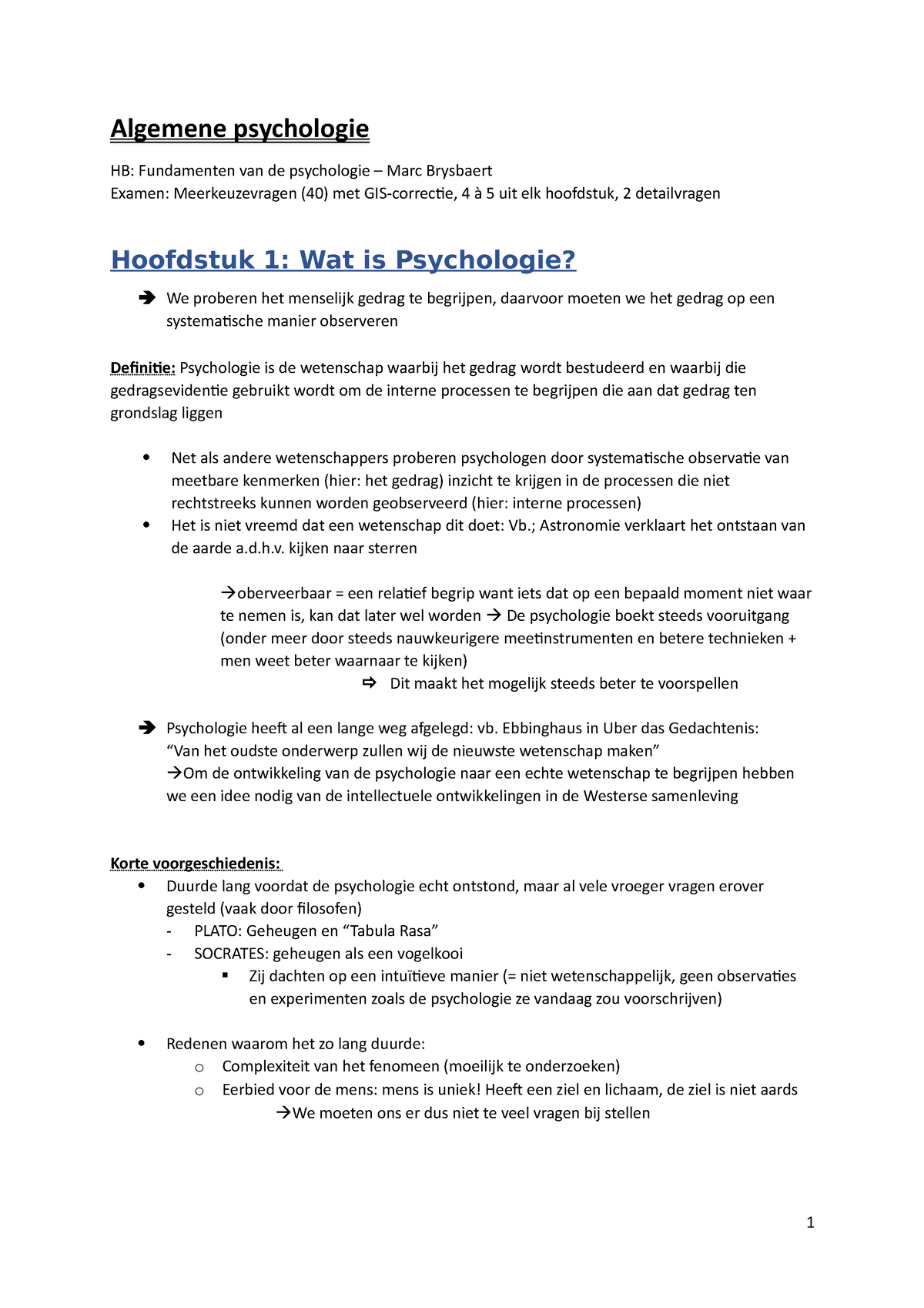 Algemene Psychologie Samenvatting Algemene Psychologie Hb