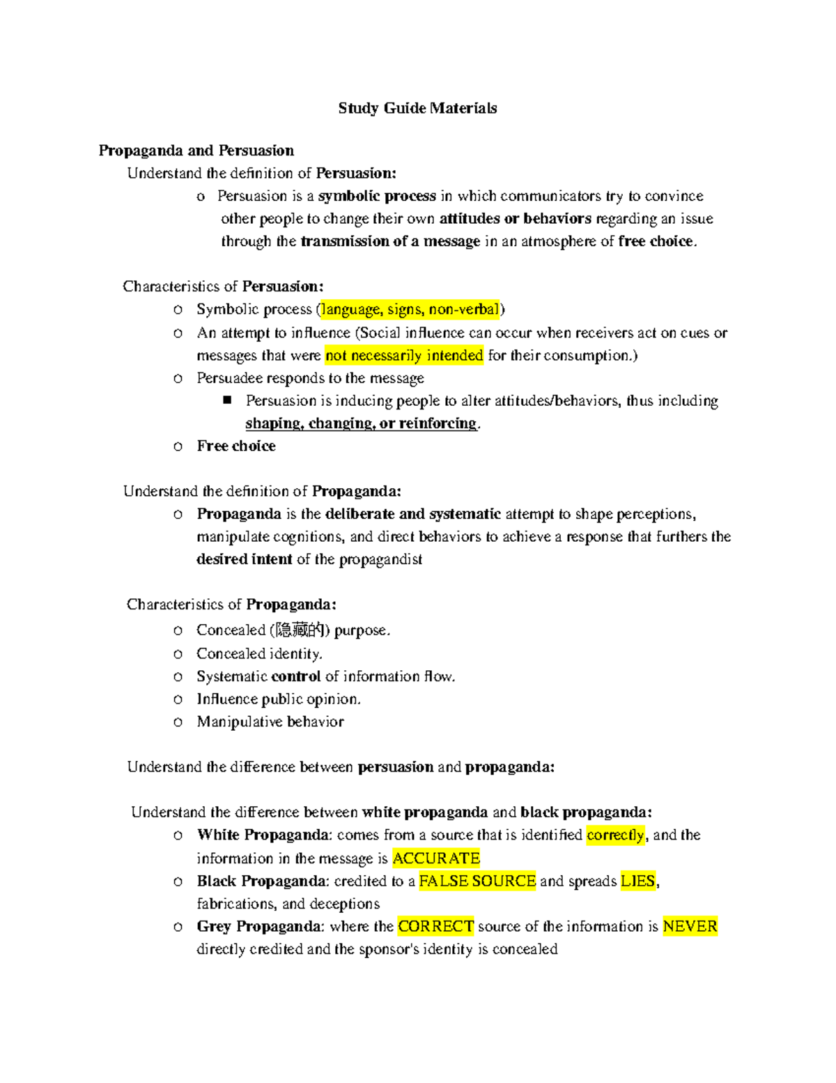 CMN 112 Mid term study guide - Study Guide Materials Propaganda and ...