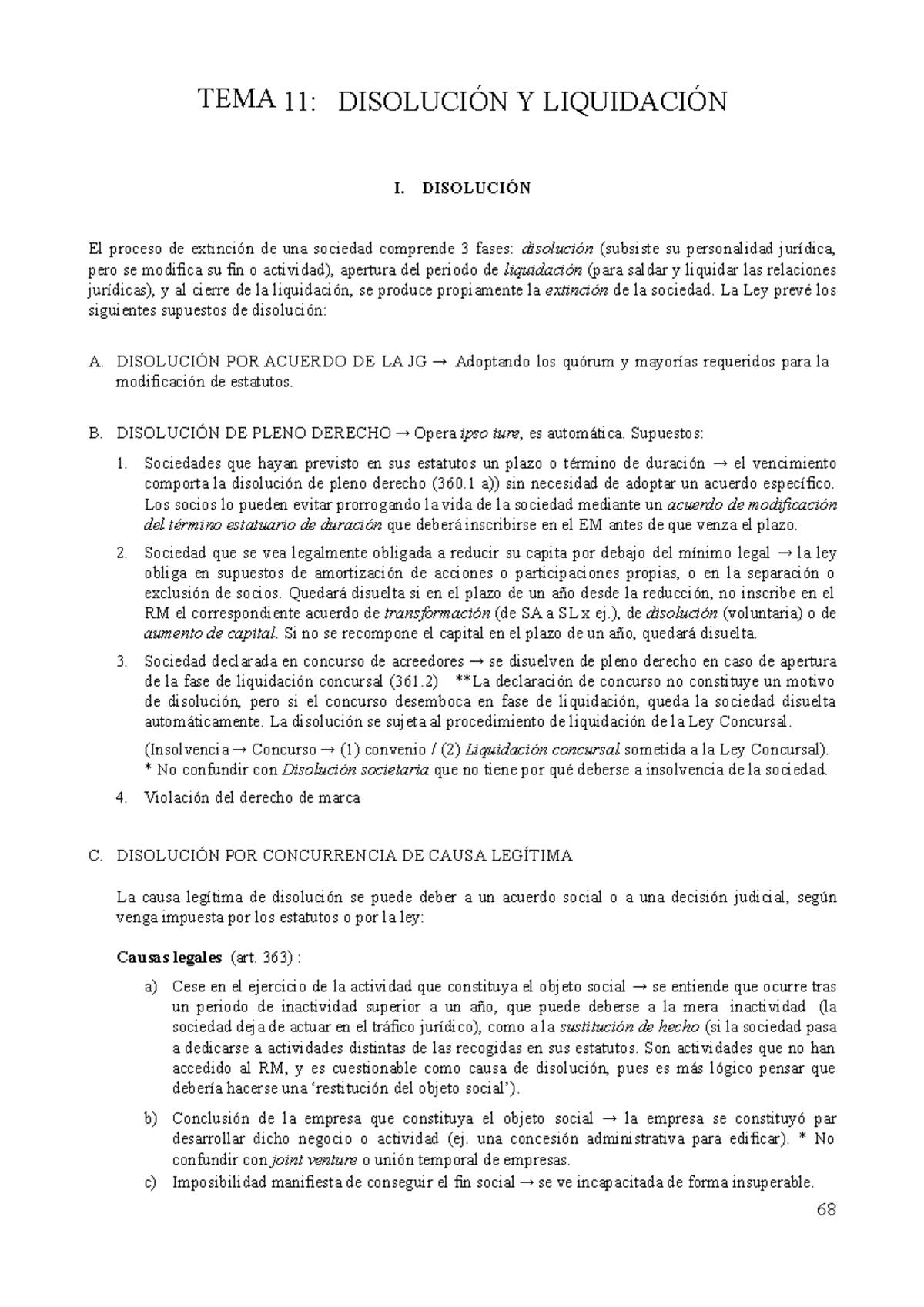 TEMA 11 - Helo - TEMA 11: DISOLUCIÓN Y LIQUIDACIÓN I. DISOLUCIÓN El ...