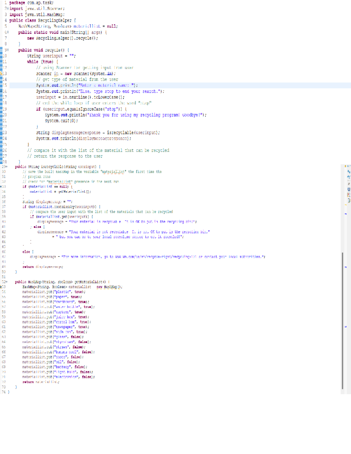 Recycling Helper Java Code - Computer Science - Studocu