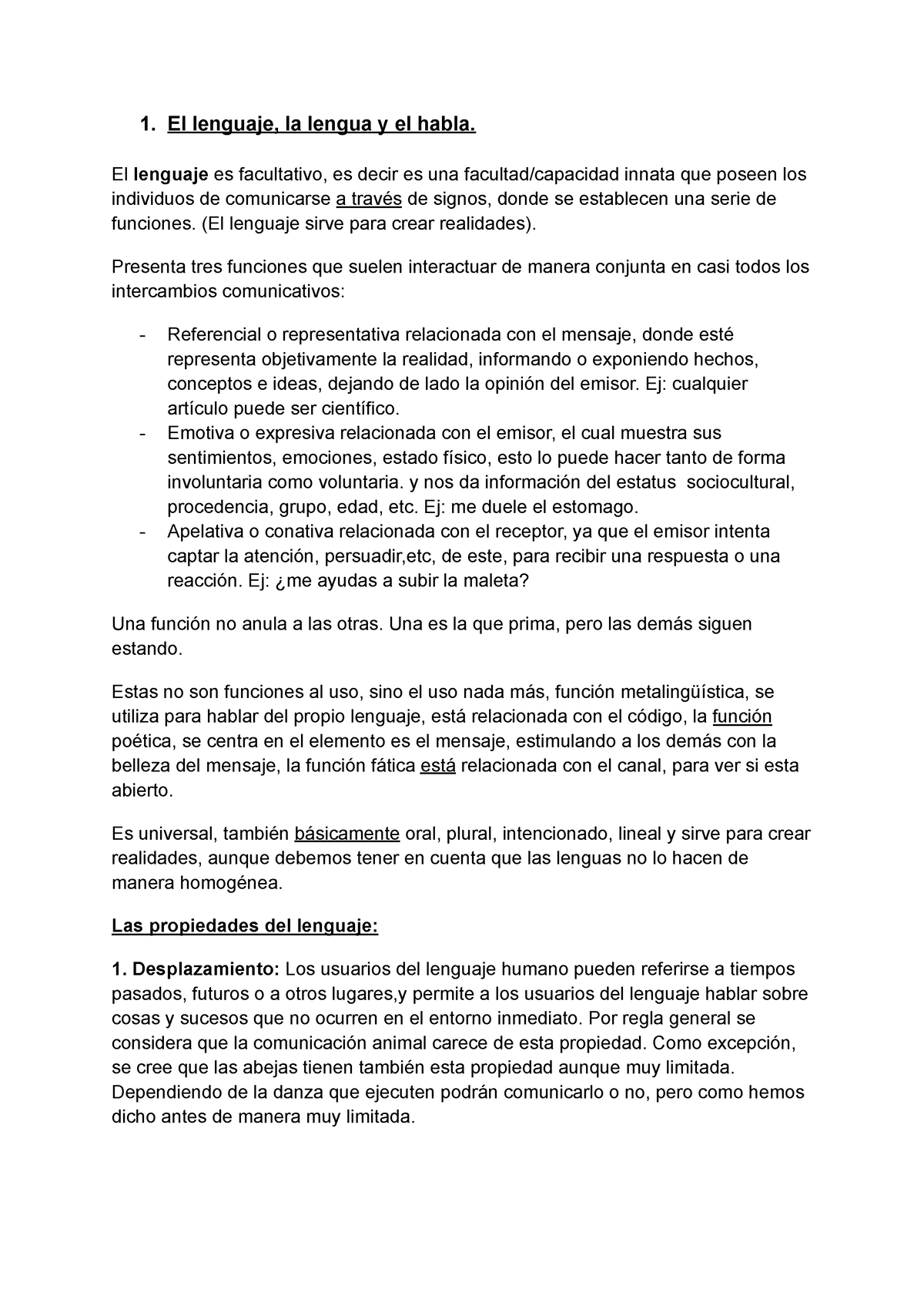 Apuntes Lengua Española -3 - 1. El Lenguaje, La Lengua Y El Habla. El ...