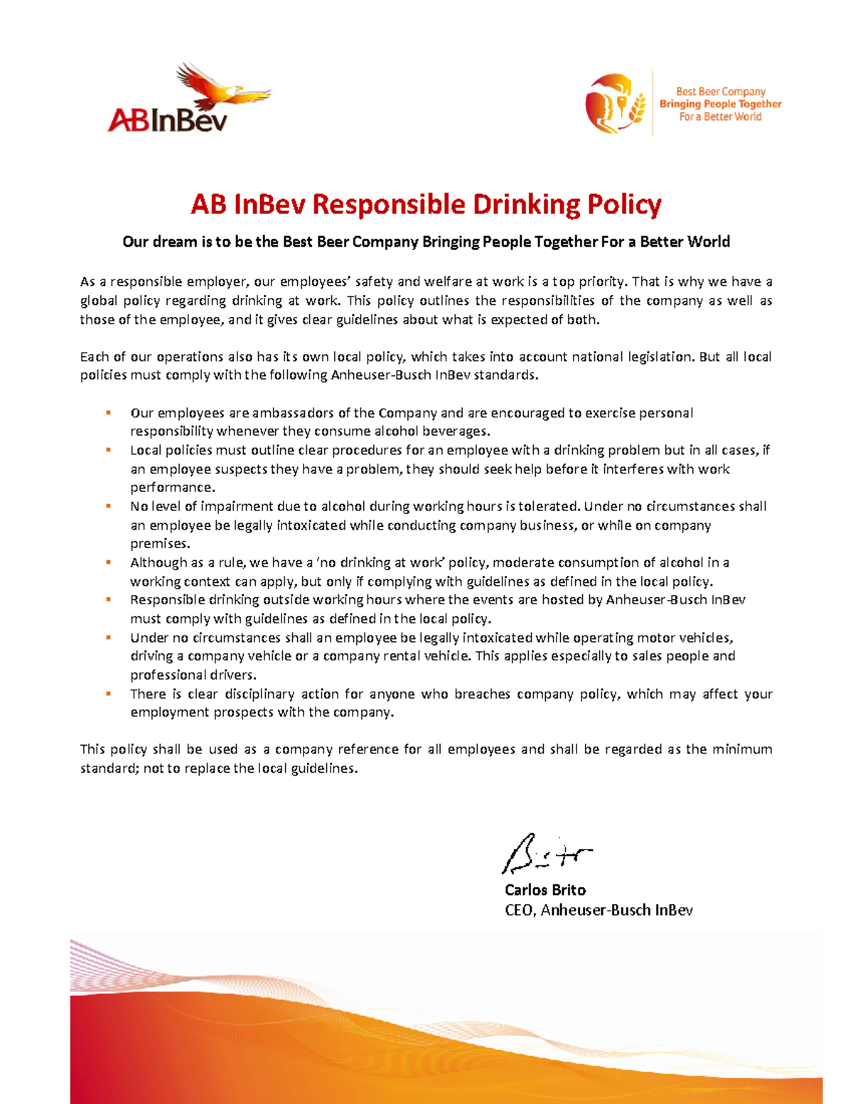 Responsible Drinking Policy AB JuIn Bev - AB InBev Responsible Drinking ...