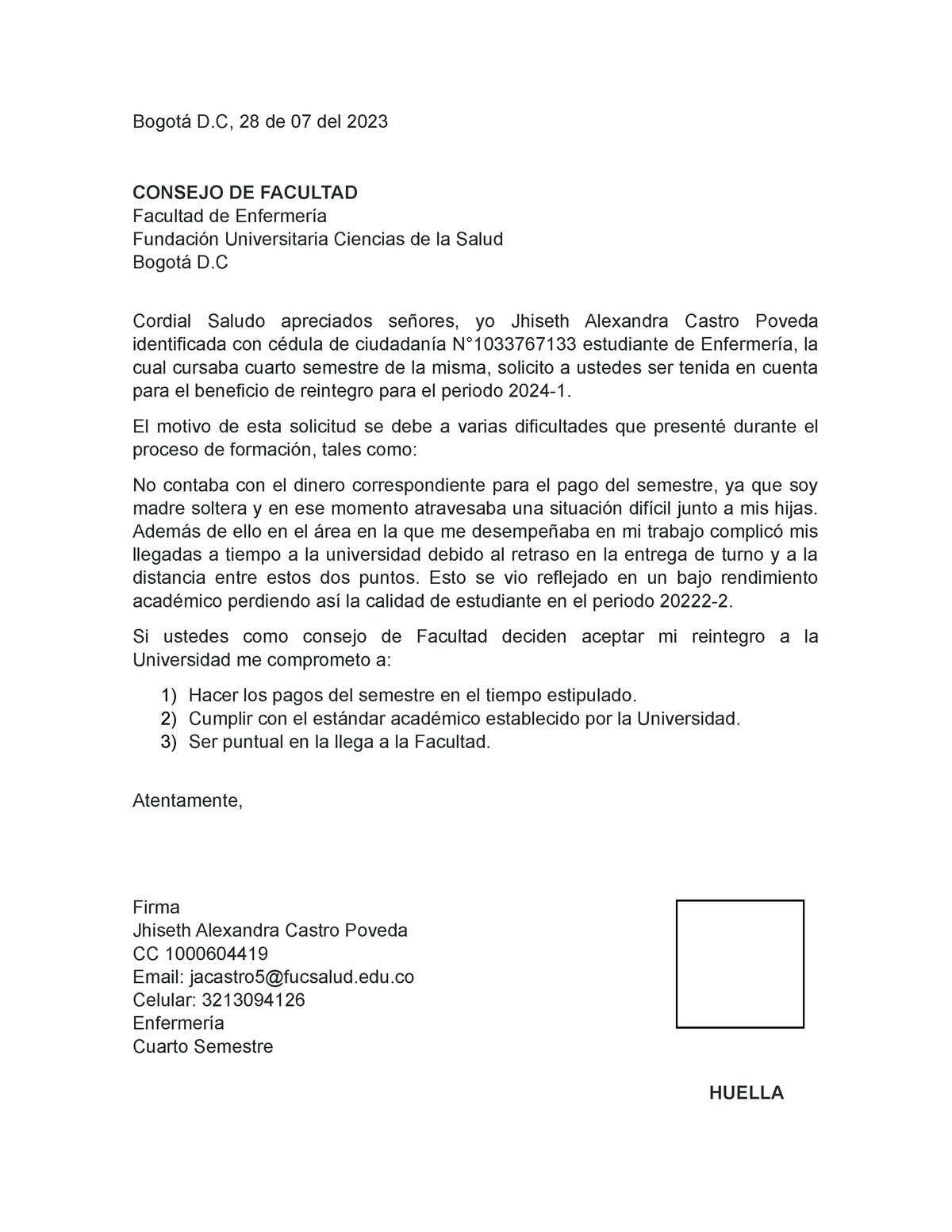 Modelo Carta De Reintegro Bogotá D 28 De 07 Del 2023 Consejo De Facultad Facultad De 2610