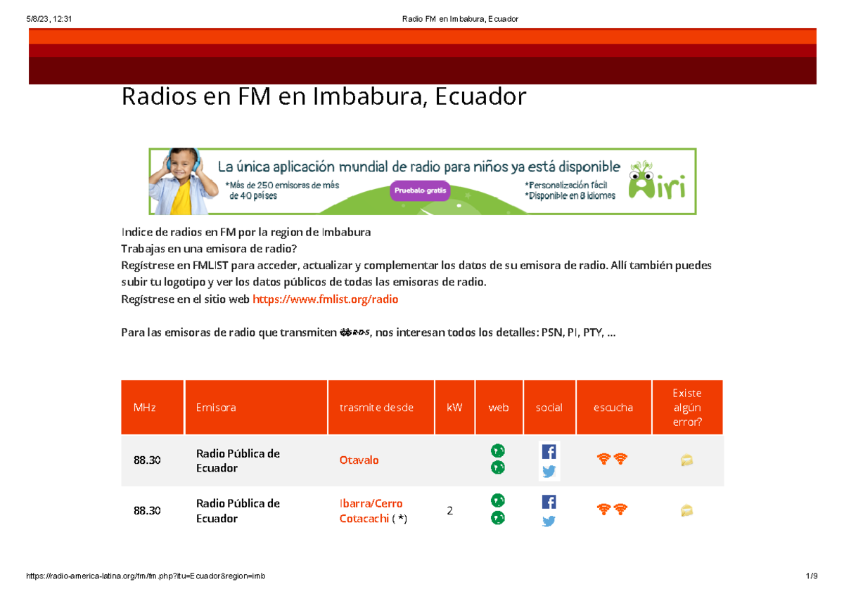 Radio FM en Imbabura, Ecuador Radios en FM en Imbabura, Ecuador