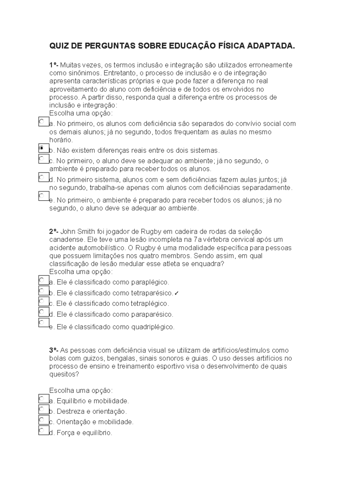 QUIZ DE Perguntas ED. Física Adaptada^ - QUIZ DE PERGUNTAS SOBRE ...