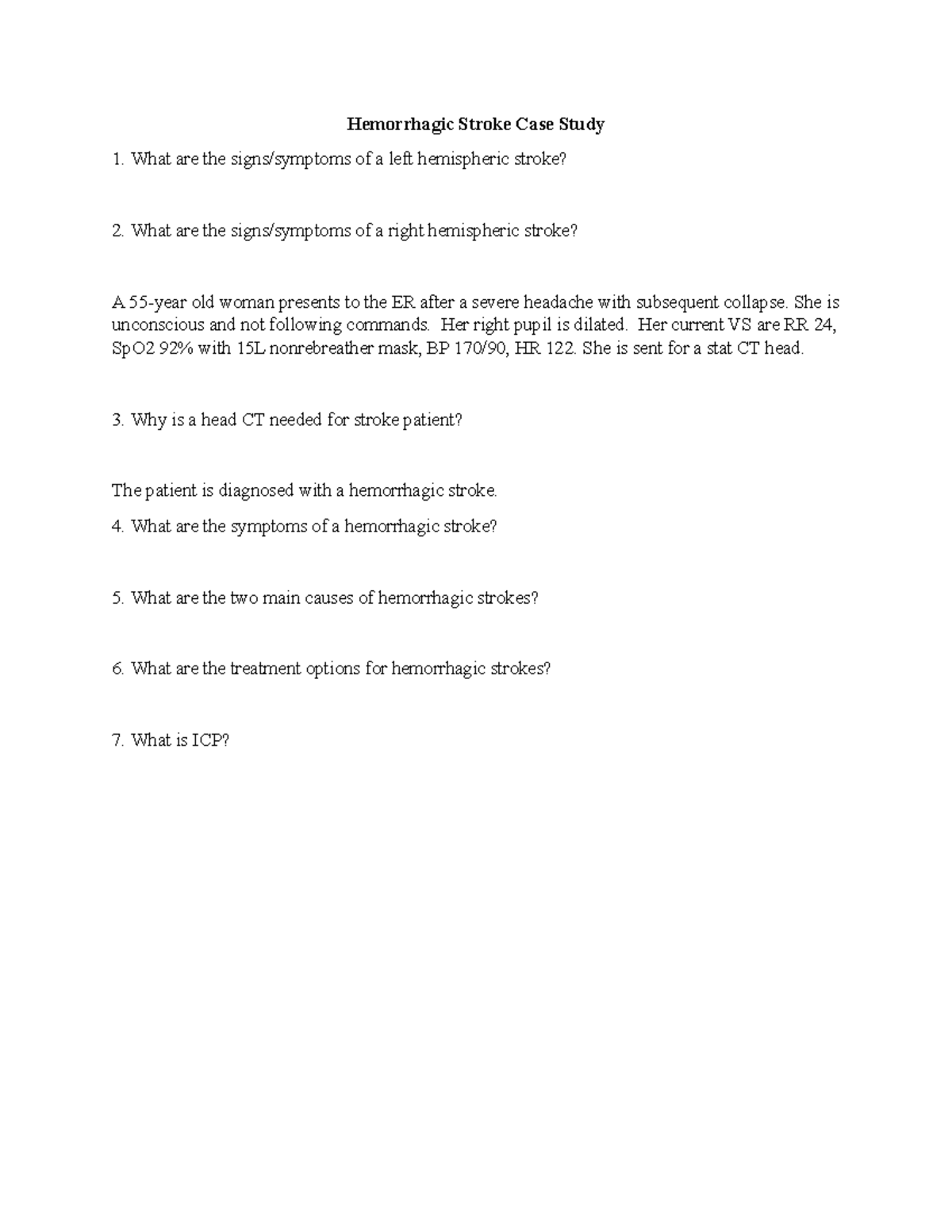 case study hemorrhagic stroke