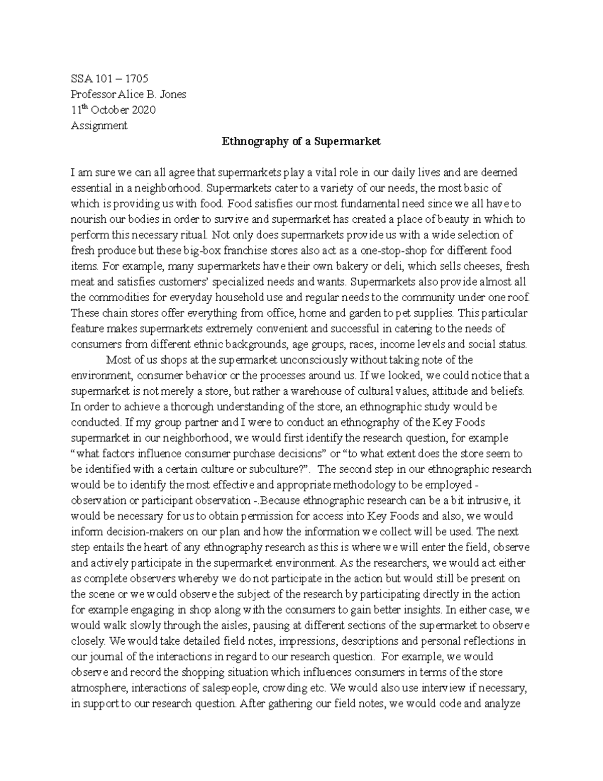 Ethnography of a Supermarket - Studocu