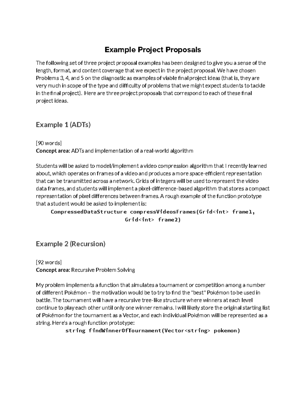 Example Project Proposals - We have chosen Problems 3, 4, and 5 on the ...