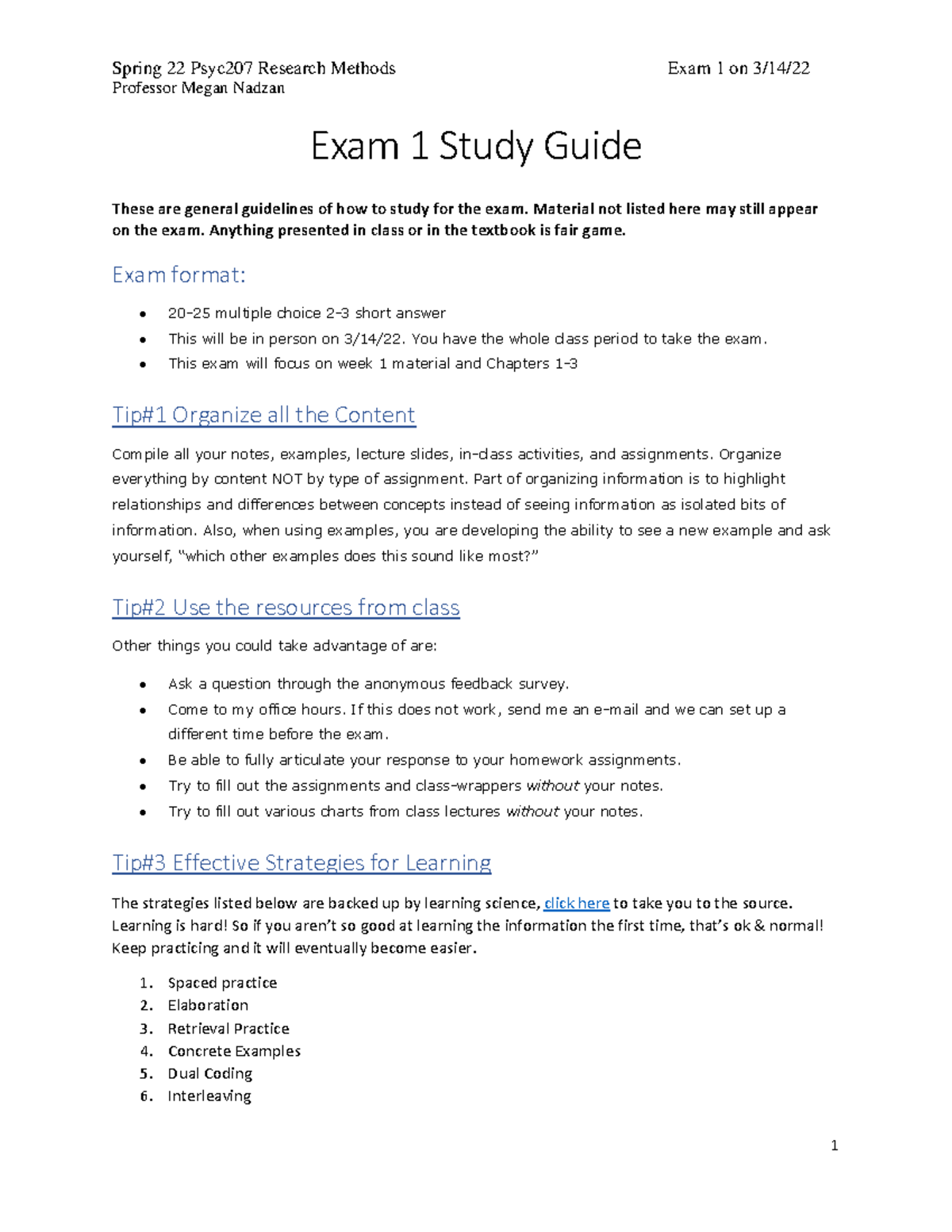 Psyc207 Research Methods Exam 1 Study Guide - Studocu