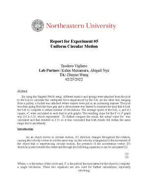 Lab 1 Physics Experiment 1 - Report For Experiment Measurement Alyssa ...