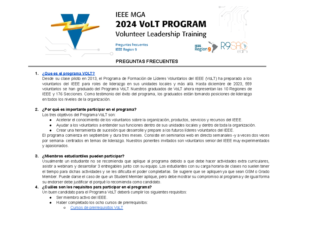 ES - FAQ VOLT Program 2024 - PREGUNTAS FRECUENTES 1. ¿Que es el ...