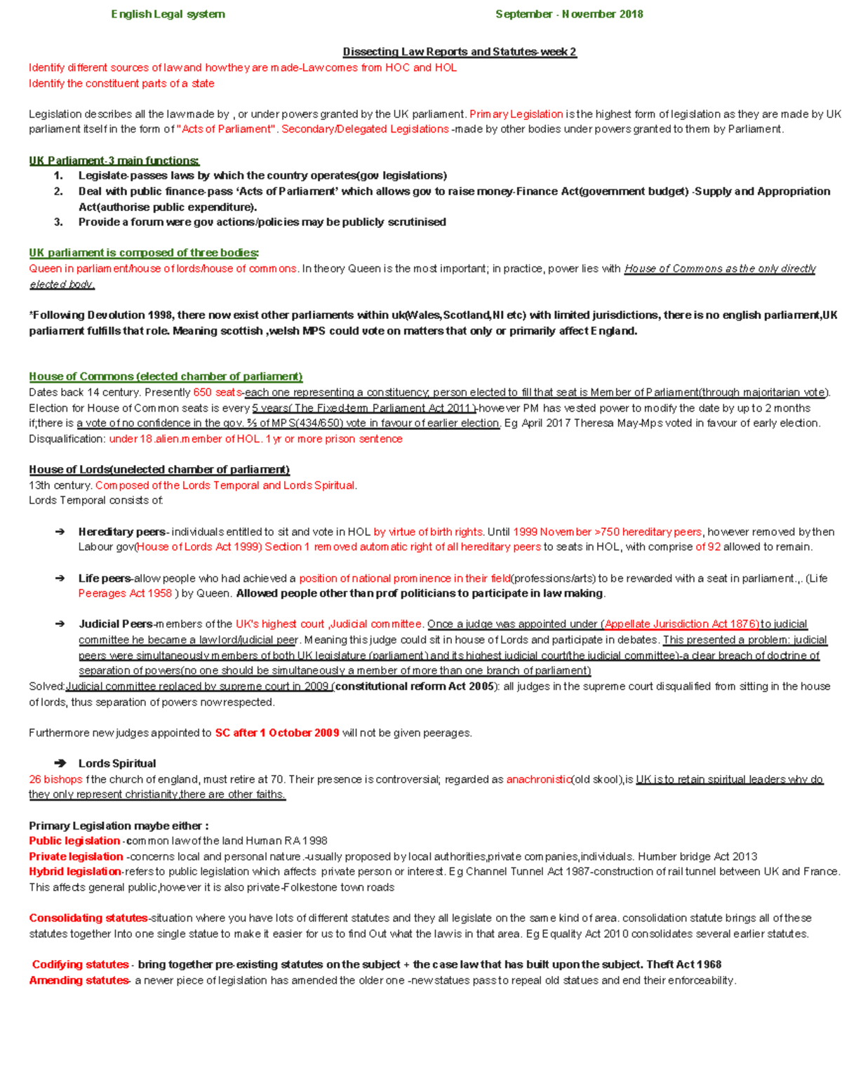 ELS revision - Summary The English Legal System and Skills - English ...