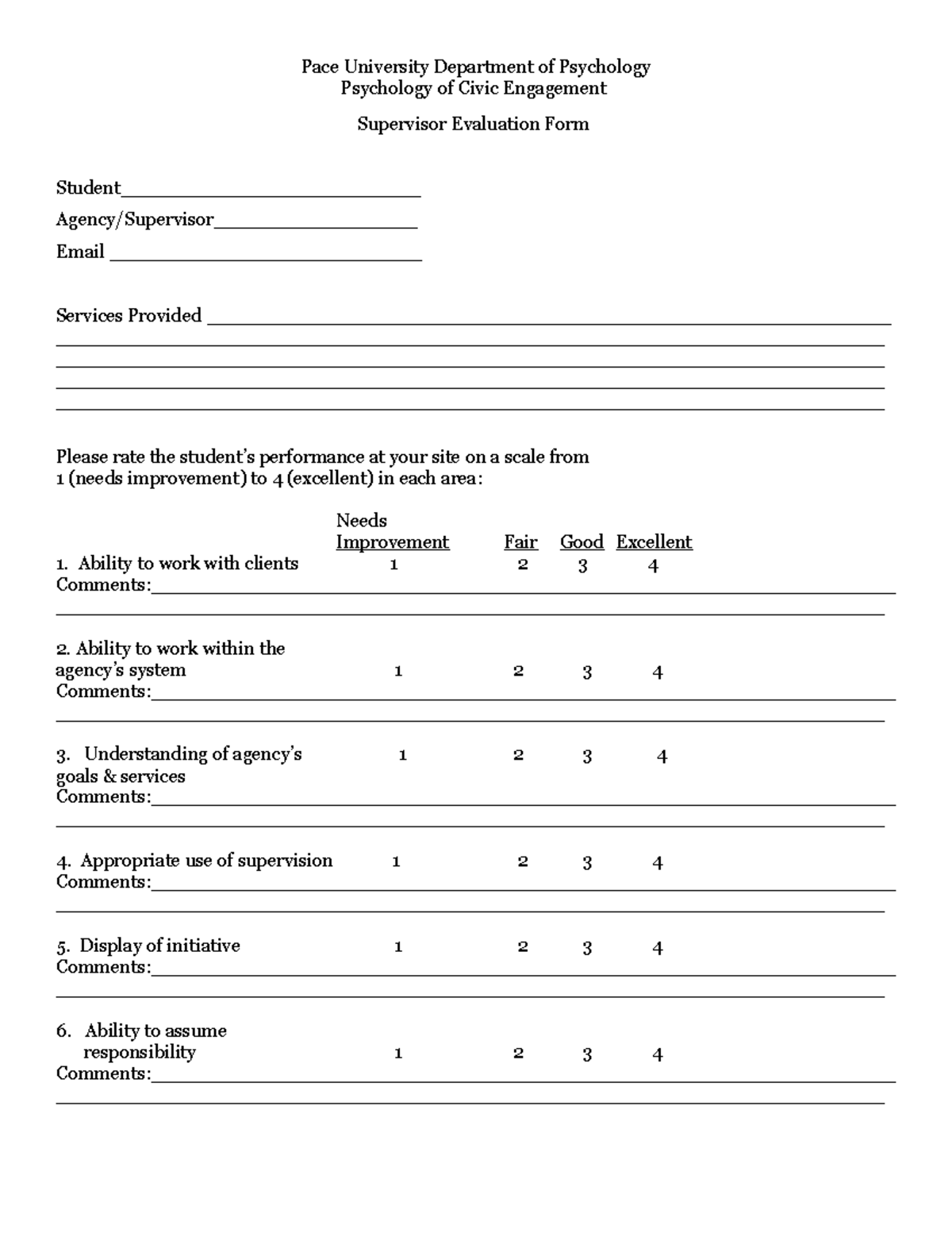 Supervisor Evaluation Form 2022 - Pace University Department of ...