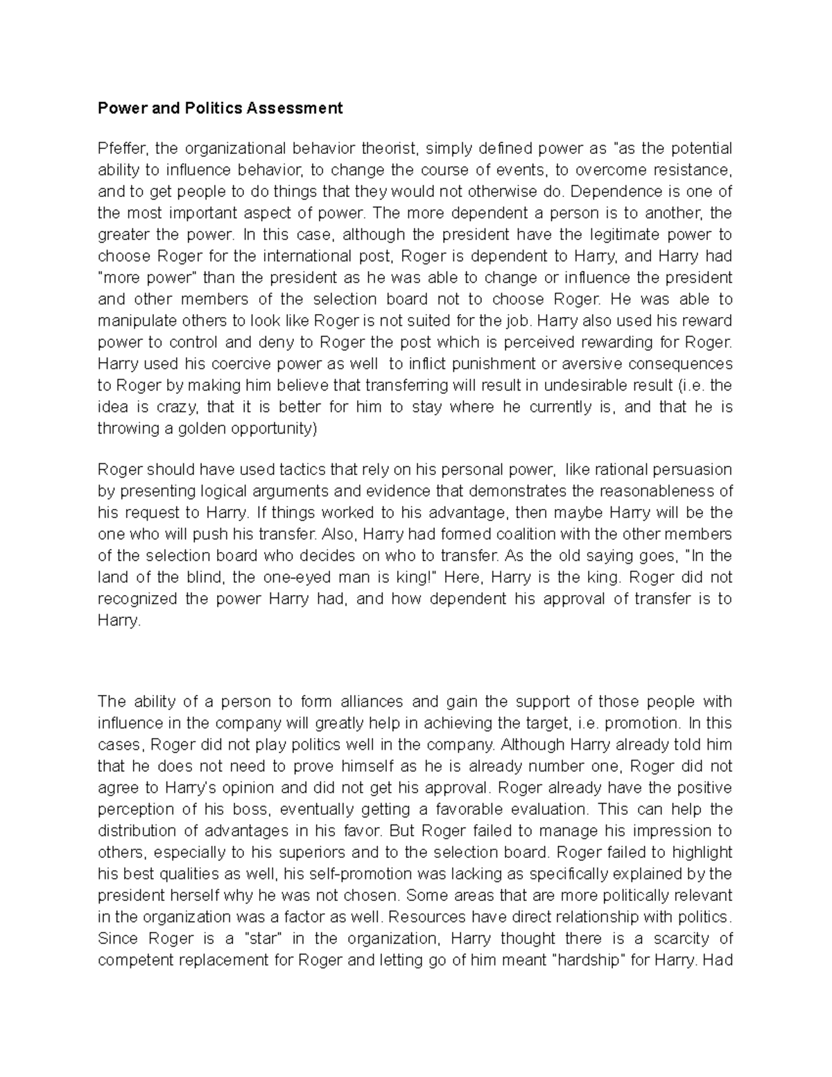 Power and Politics SWA3 Final Term OB-1 - Power and Politics Assessment ...
