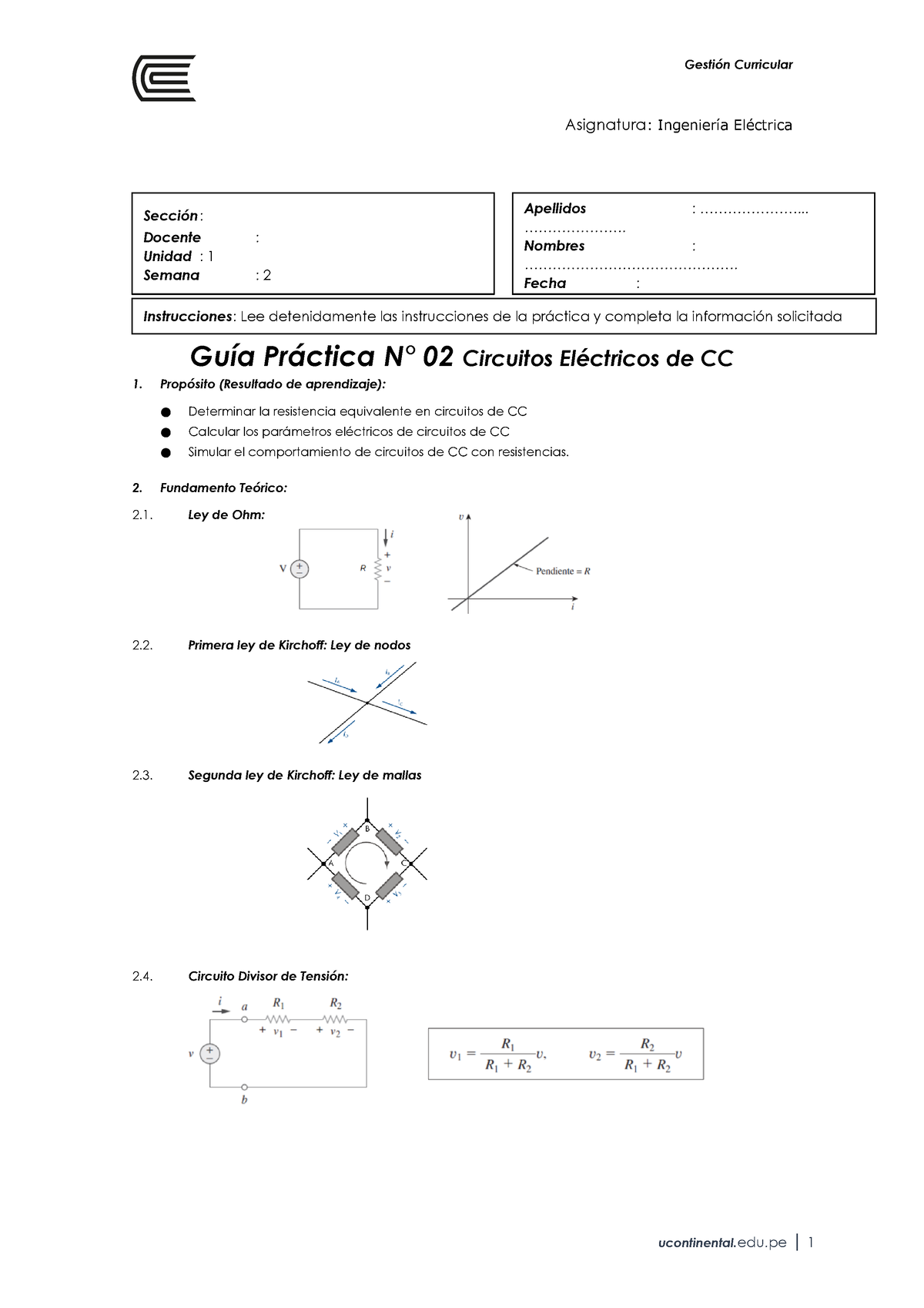 Guía Práctica 2 - Circuitos Eléctricos De CC - Asignatura: Ingeniería ...