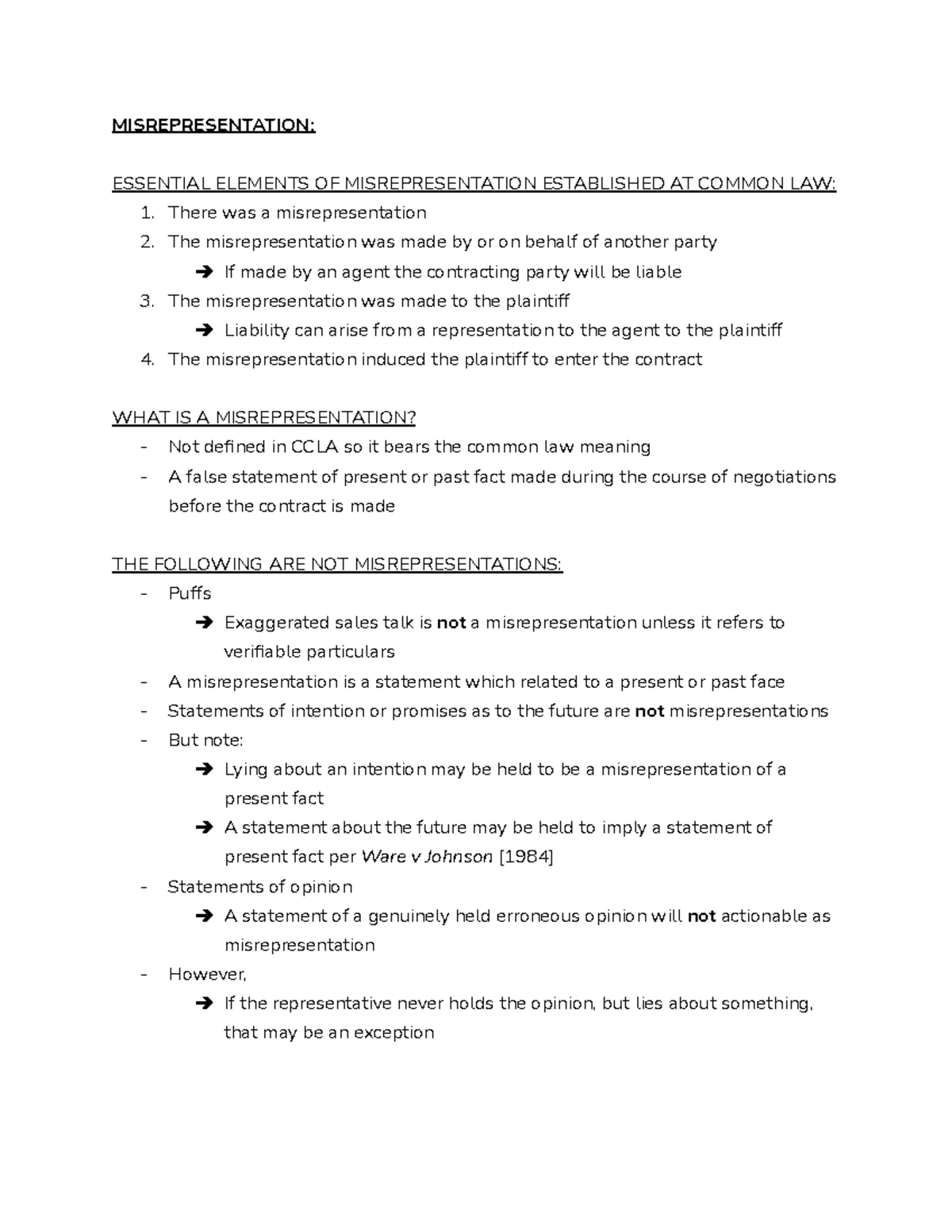 WEEK 8 - Misrepresentation And Insurance - MISREPRESENTATION: ESSENTIAL ...