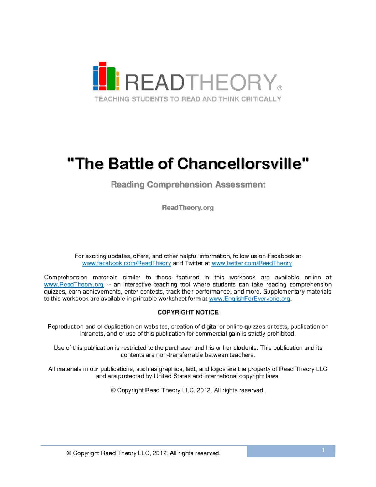 10 Battle of Chancellorsville Free Sample - 1 READTHEORY® TEACHING ...