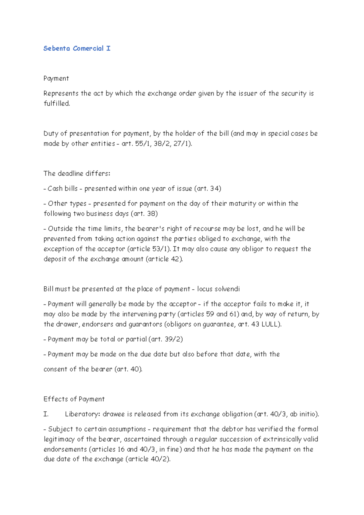 Sebenta Comercial I 7 Summaries commercial law University of Memphis