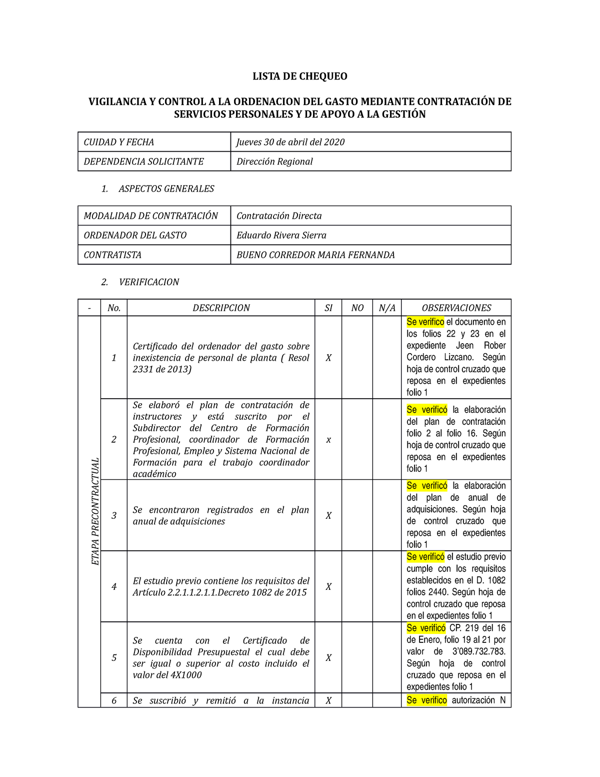 Ejemplo Lista De Chequeo 7227