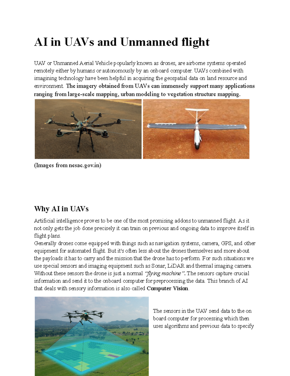 AI in UAVs and Unmanned flight - UAVs combined with imagining ...