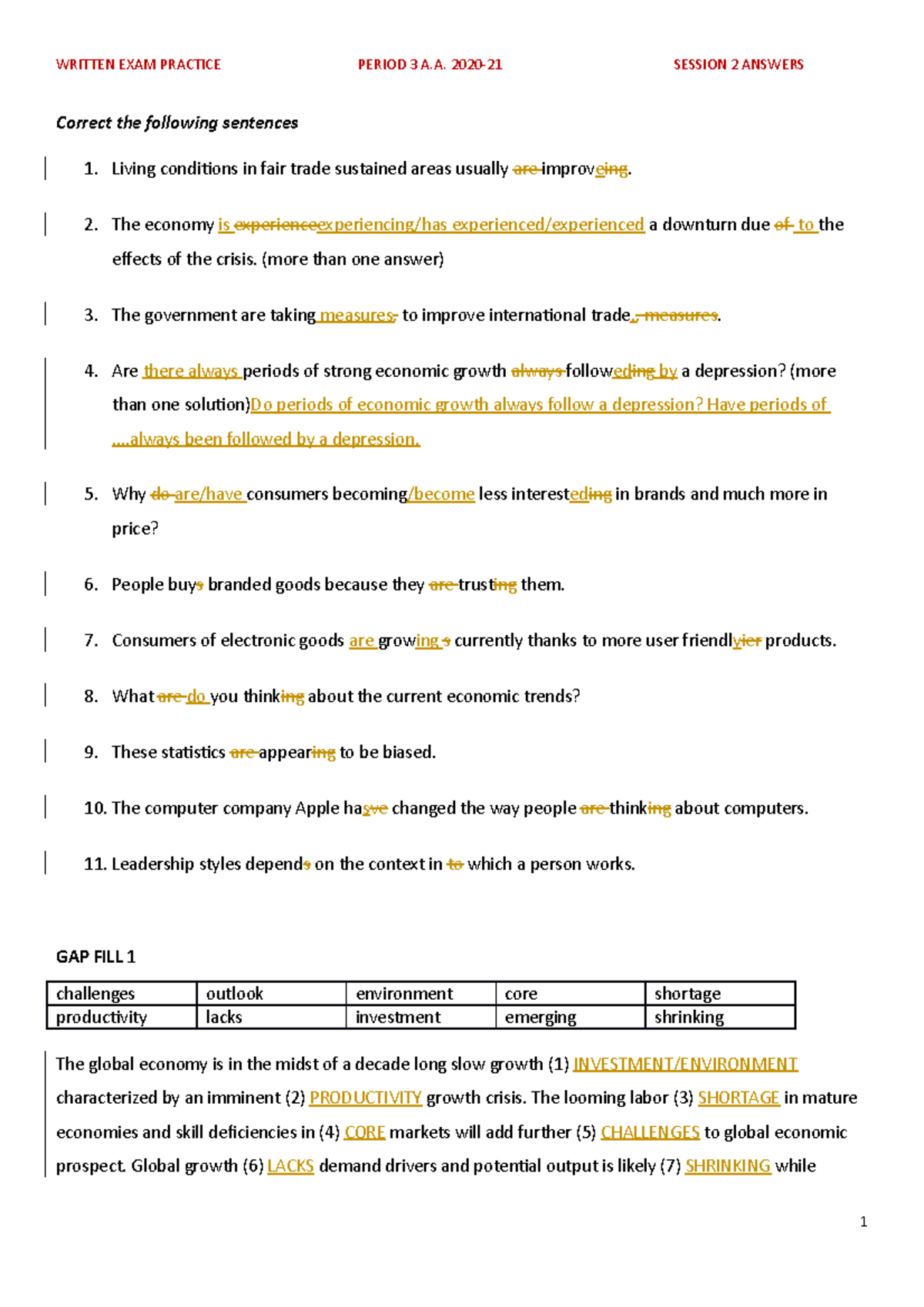 Esercitazione 2 Inglese Writing Soluzioni Session 2 Correct the