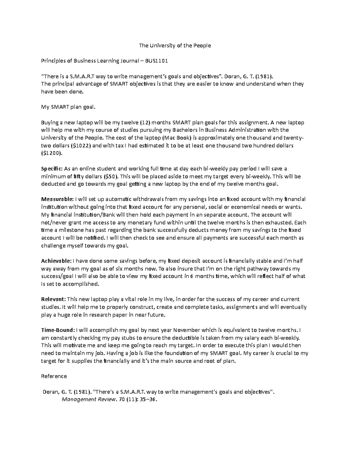 Bus1101 Journal - The University of the People Principles of Business ...