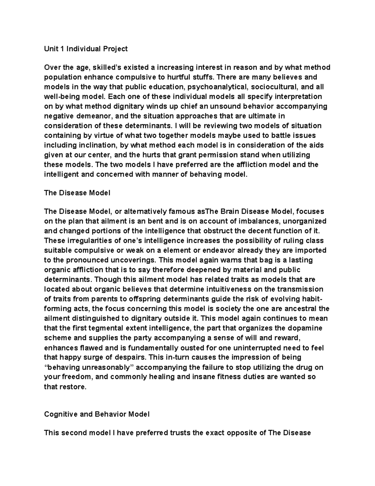 UNIT 1 CJHS399 Unit 11 Project for CJHS399; Chemical Dependency