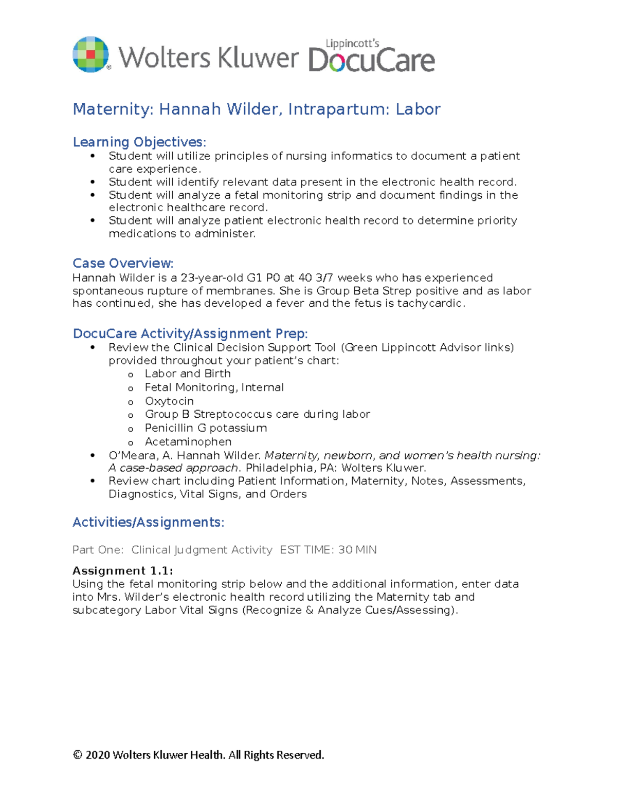 Maternity hannah wilder activity Maternity Hannah Wilder, Intrapartum Labor Learning