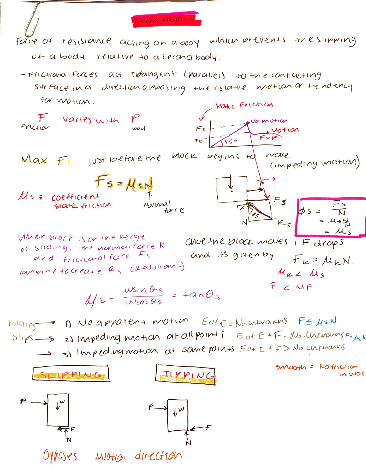 Friction Lecture Notes: Examples - Engineering 202 - Studocu