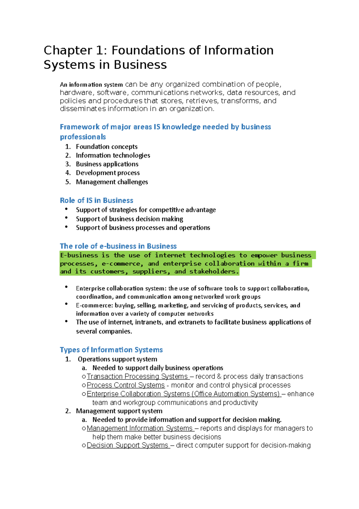 Chapter 1-foundations Of Information Systems In Business - Chapter 1 ...