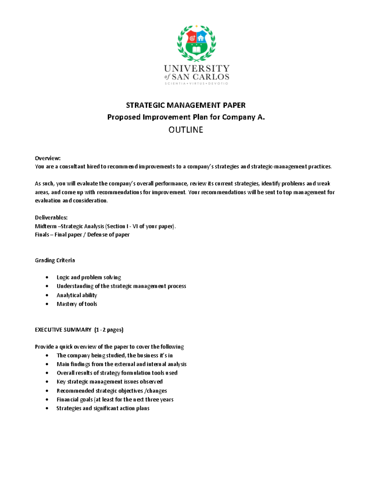 Pdfcoffee - none - STRATEGIC MANAGEMENT PAPER Proposed Improvement Plan ...