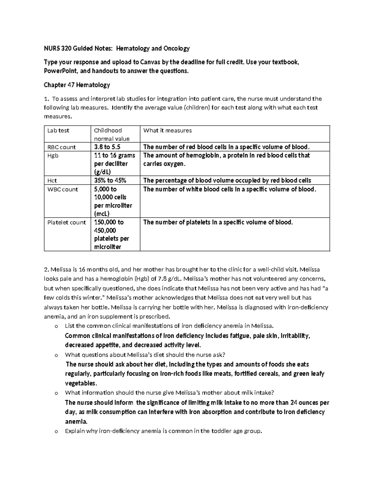Guided Notes Hematology-Oncology - NURS 320 Guided Notes: Hematology ...