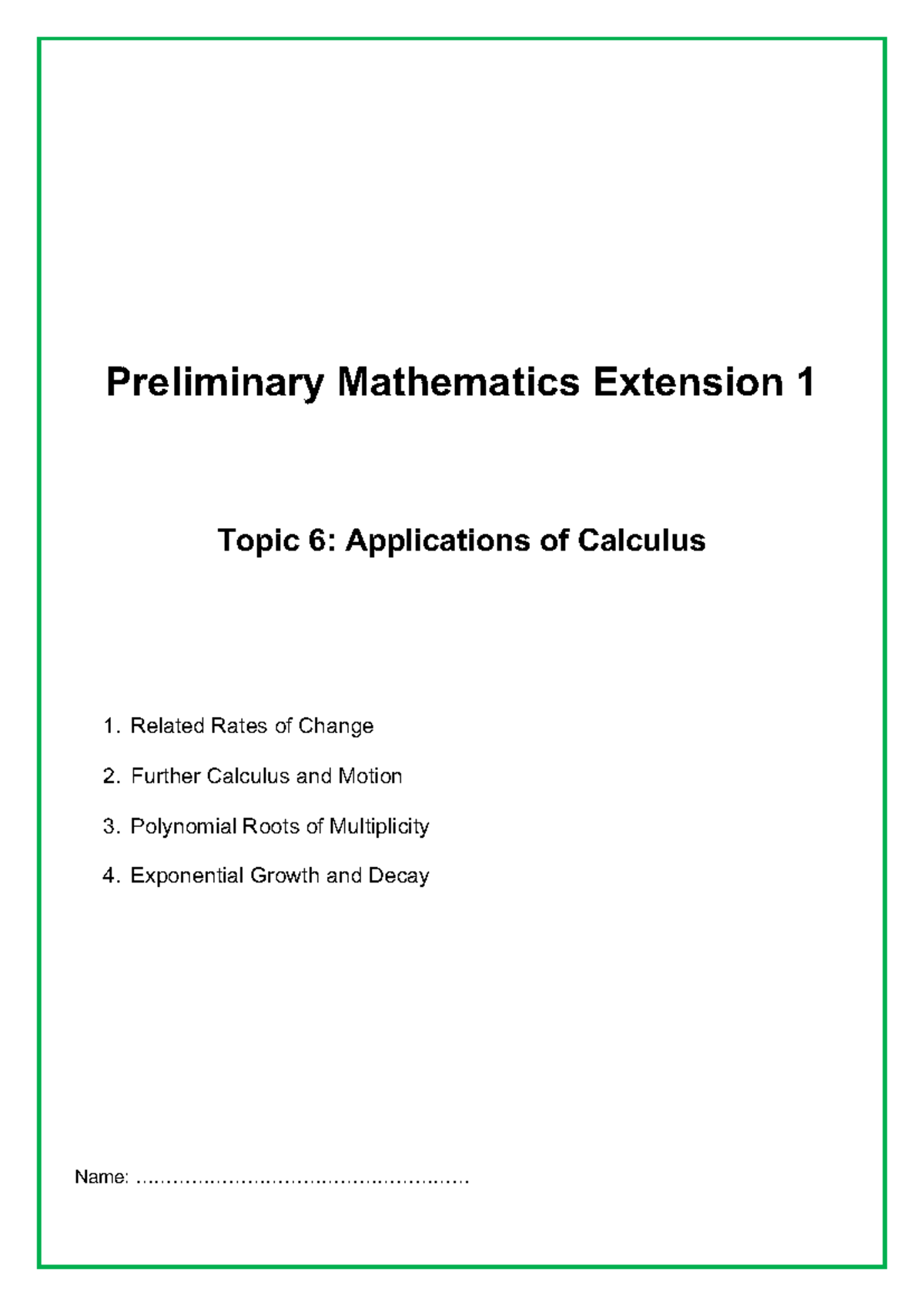 Physical Applications of Calculus Student Booklet - Preliminary ...