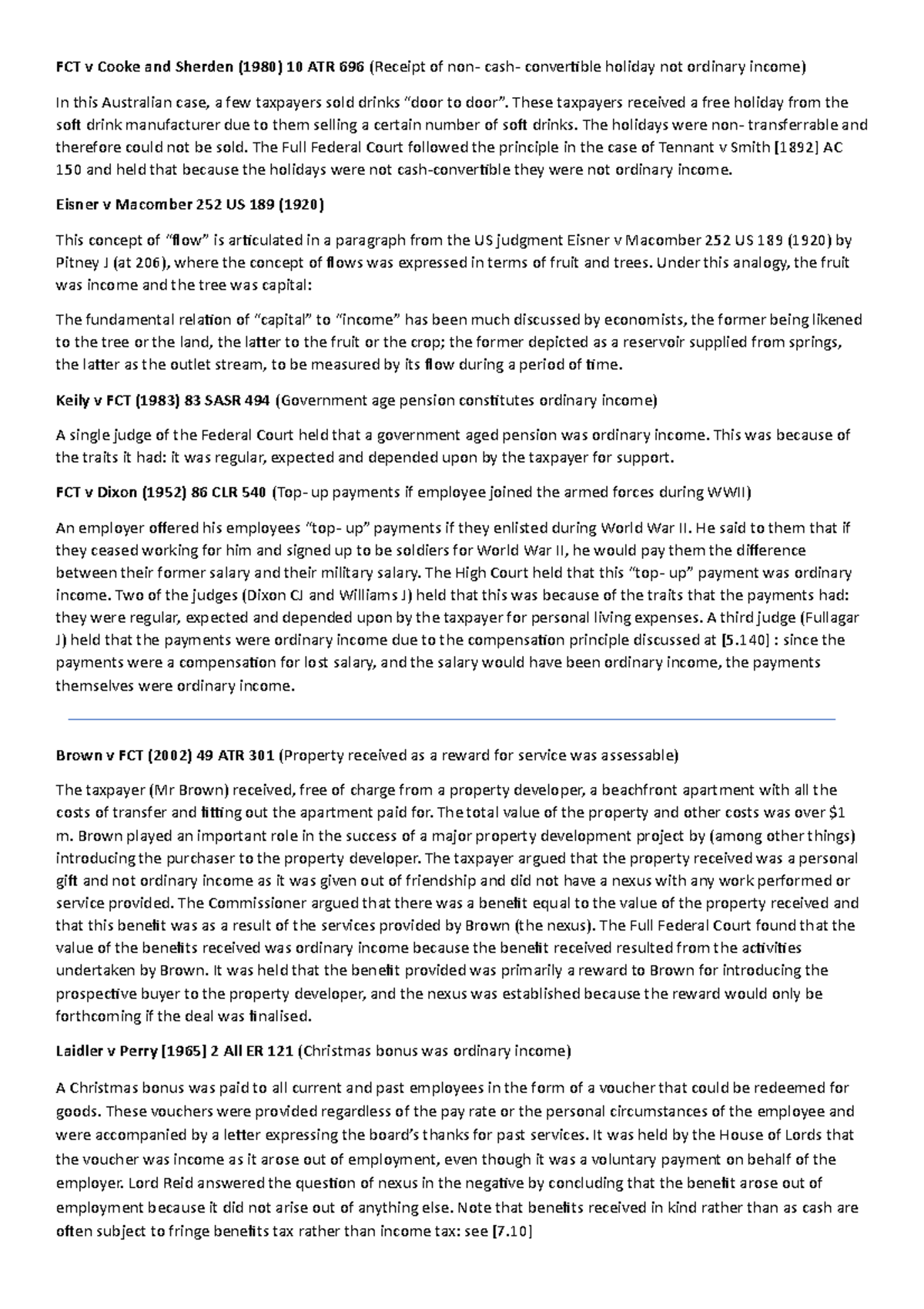 Cases and tables - Summary Income Tax Law - FCT v Cooke and Sherden ...