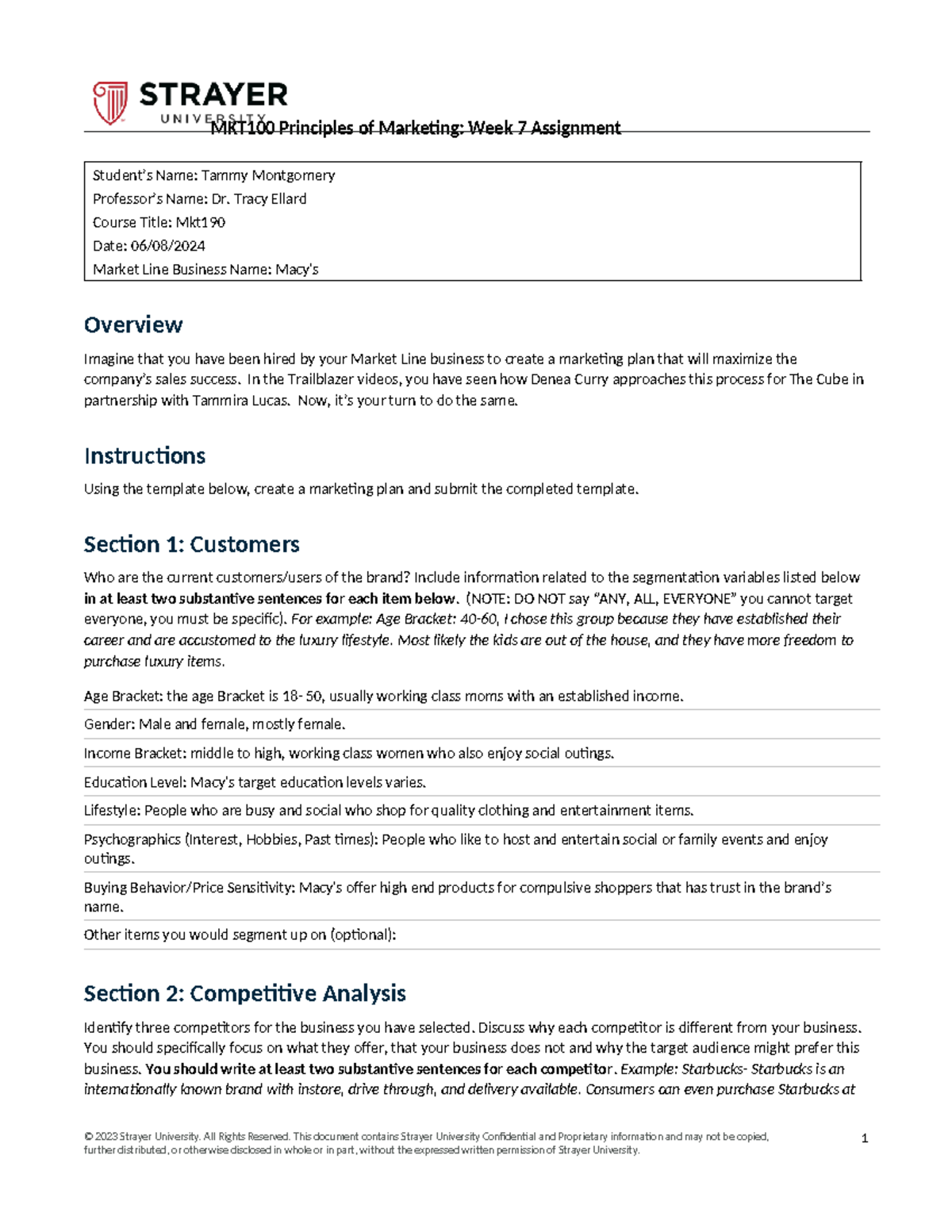 MKT100 Week 7 Assignment Template - MKT100 Principles of Marketing ...