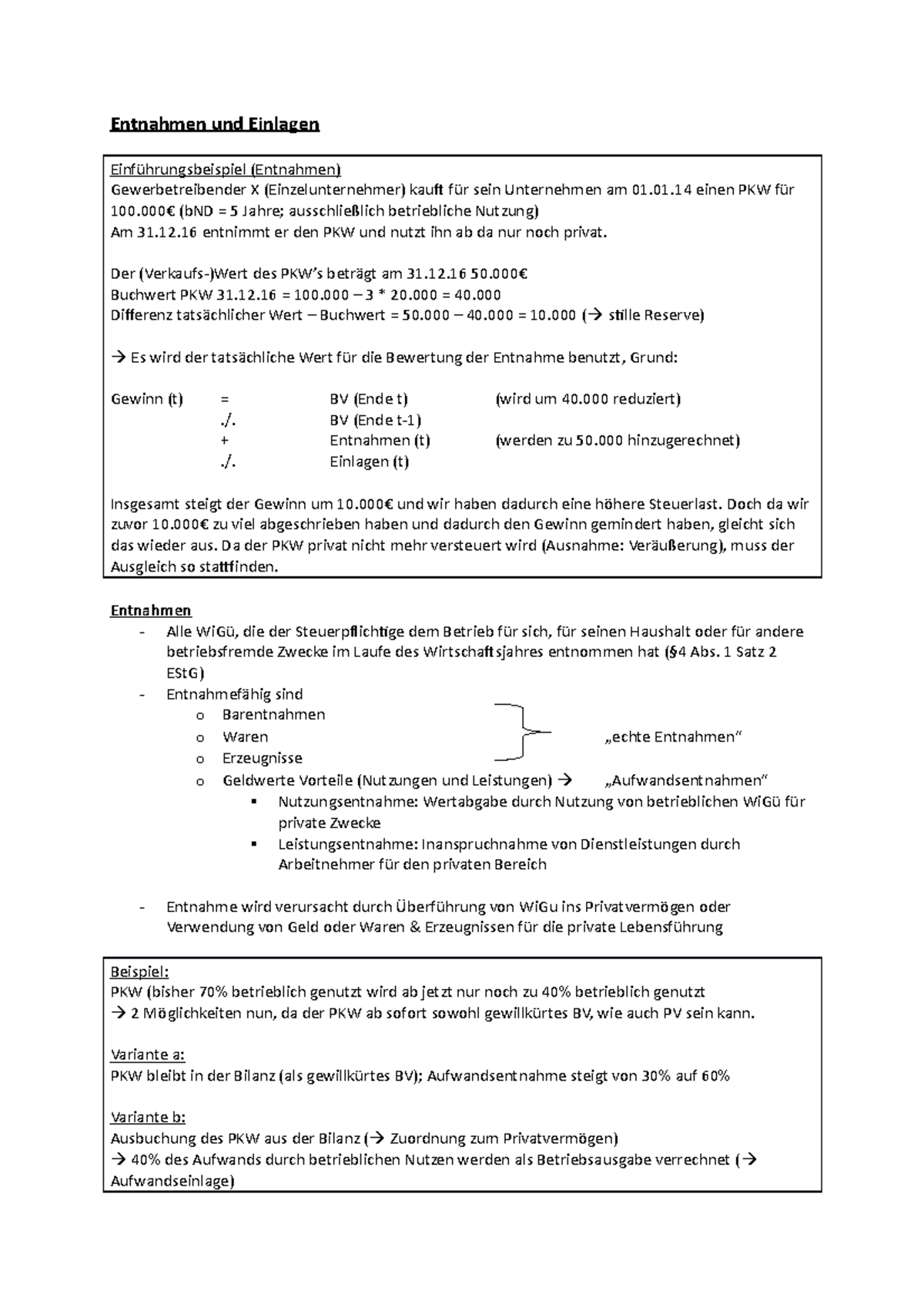 11. Entnahmen und Einlagen Entnahmen und Einlagen Einführungsbeispiel (Entnahmen) Studocu