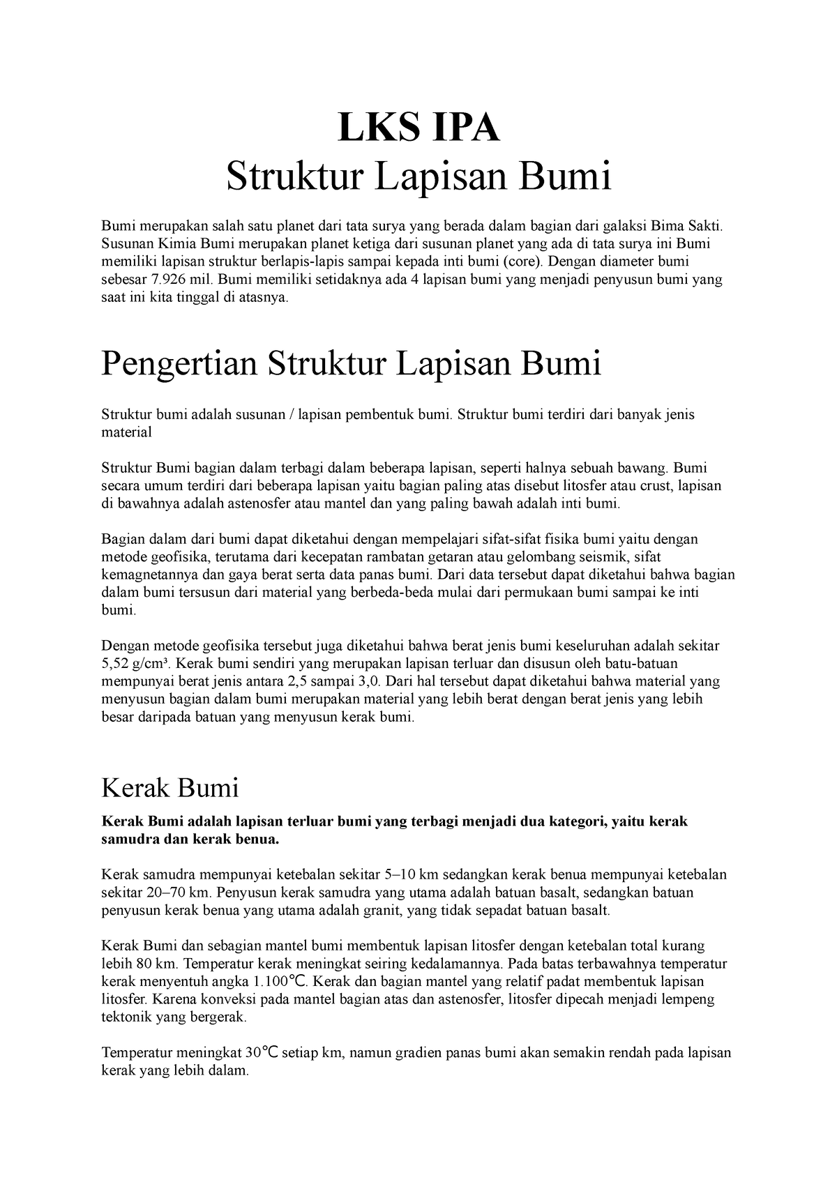 Struktur Lapisan Bumi - LKS IPA Struktur Lapisan Bumi Bumi Merupakan ...