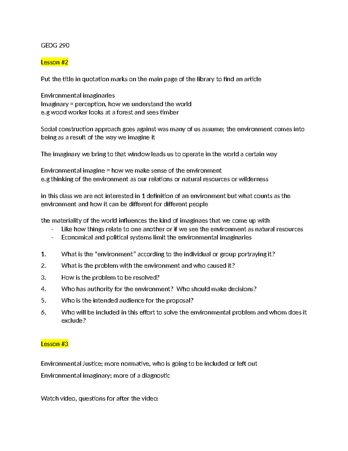 GEOG 290 - notes before the midterm - GEOG 290 Lesson # Put the title ...