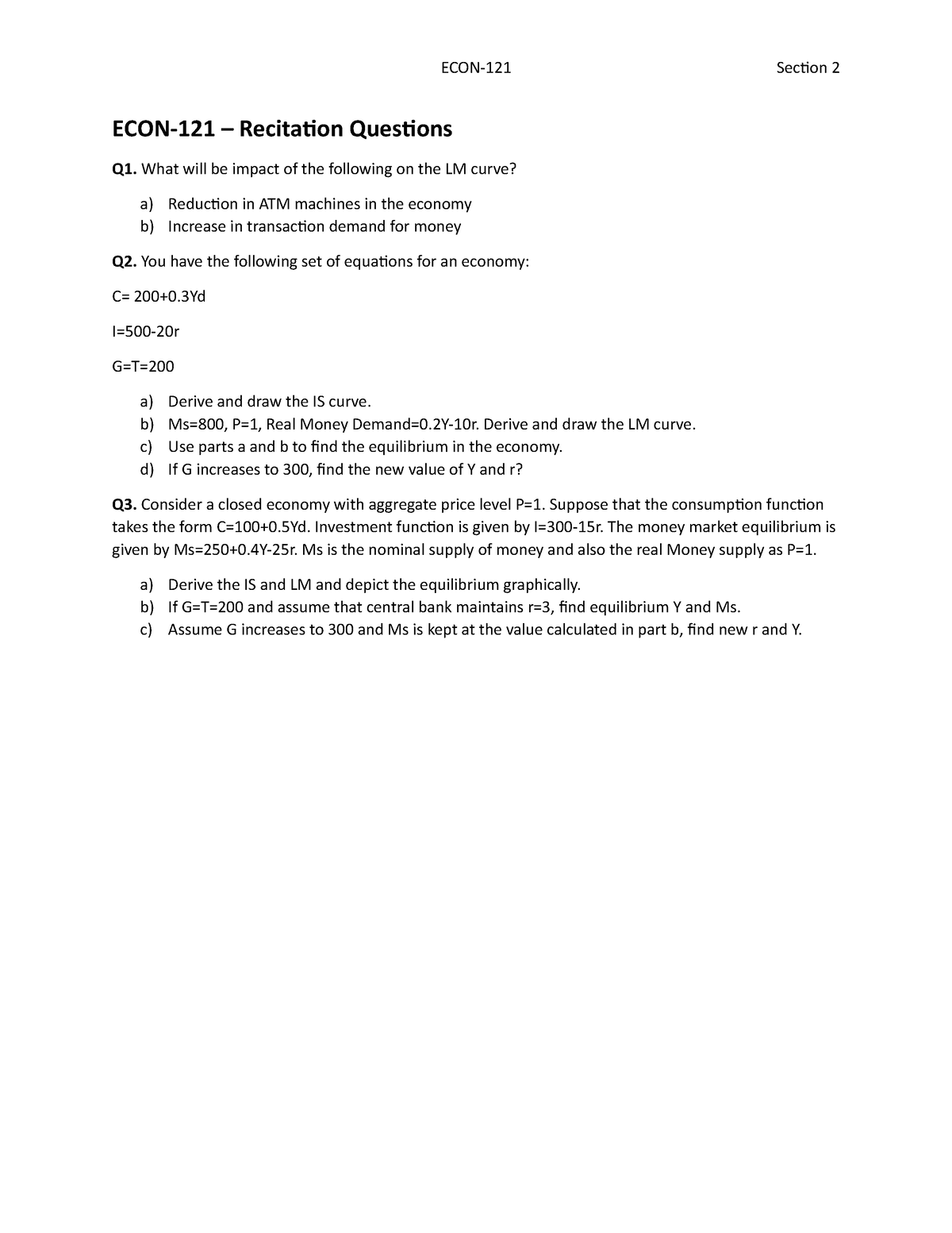 Recitation 10003 - ECON-121 Section 2 ECON-121 – Recitation Questions ...