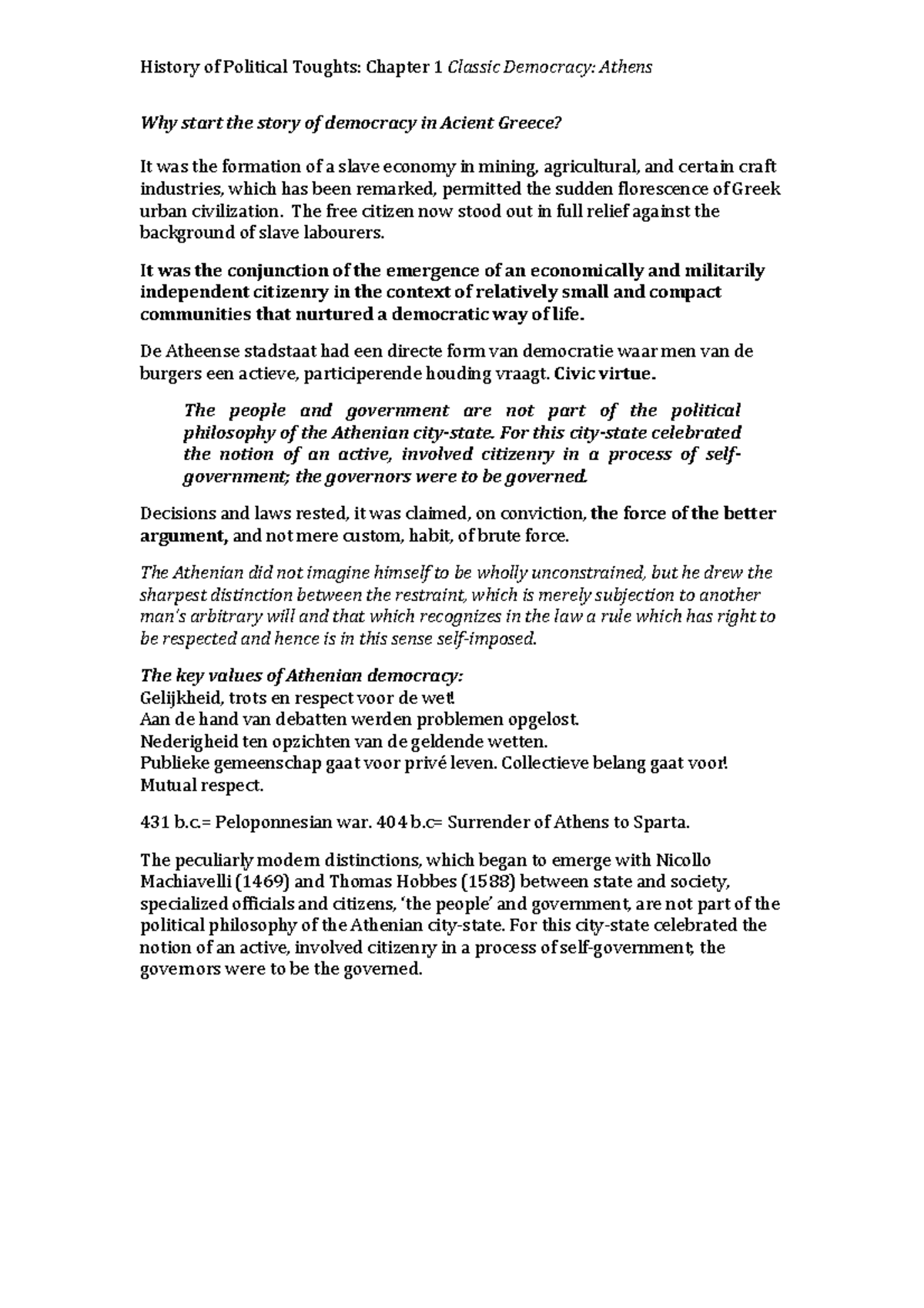 Summary History of Political Thought book " Models of