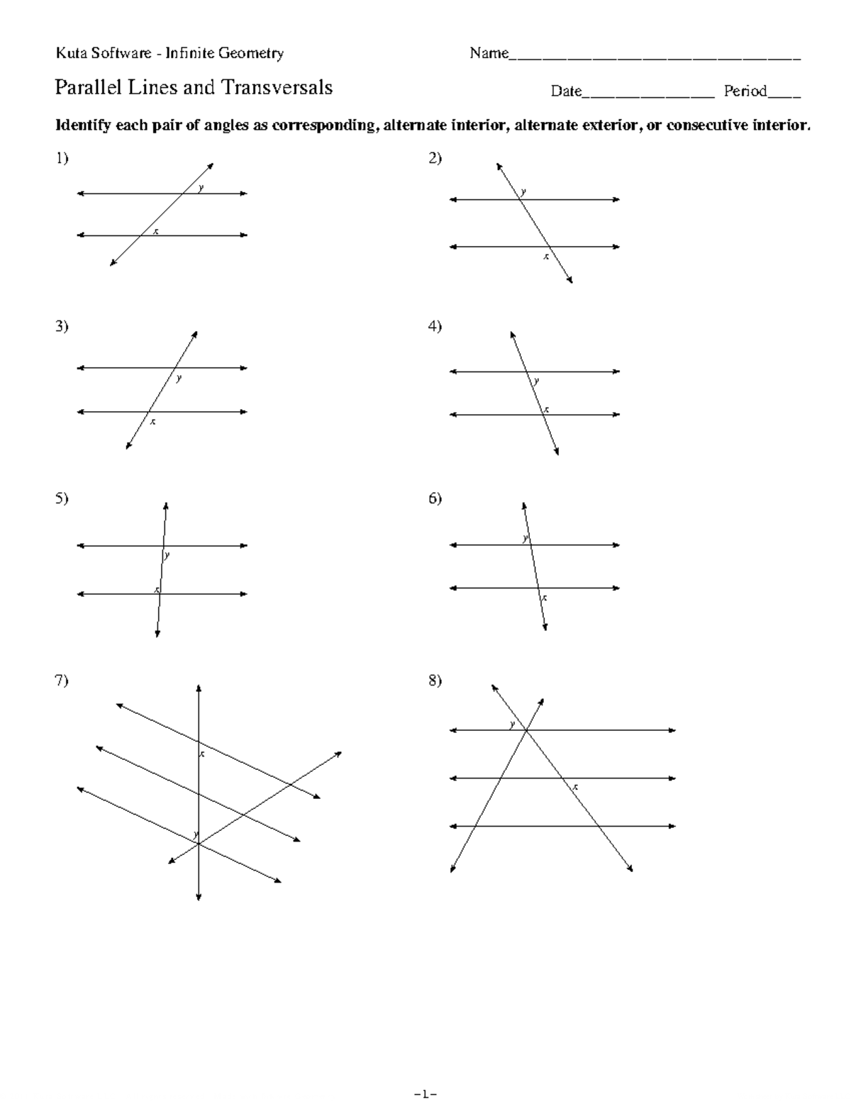 Unit 1 Day 3 Parallel Lines and Transversals HW - ©e Z 2 t 0 h 1 Z 1 k ...