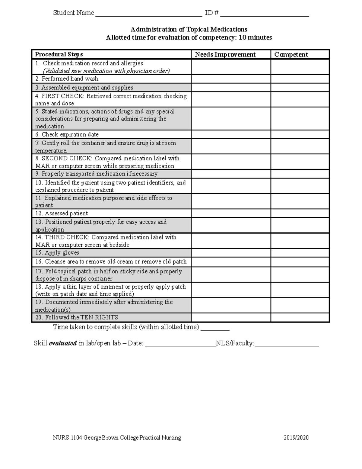 Skill Checklist - Topical Medication - Student Name ...