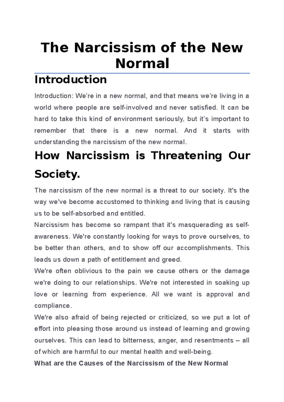 The Narcissism of the New Normal - The Narcissism of the New Normal ...