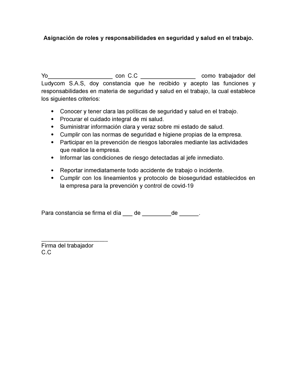 Acta De Asigancion De Roles Y Responsabilidades Asignación De Roles Y