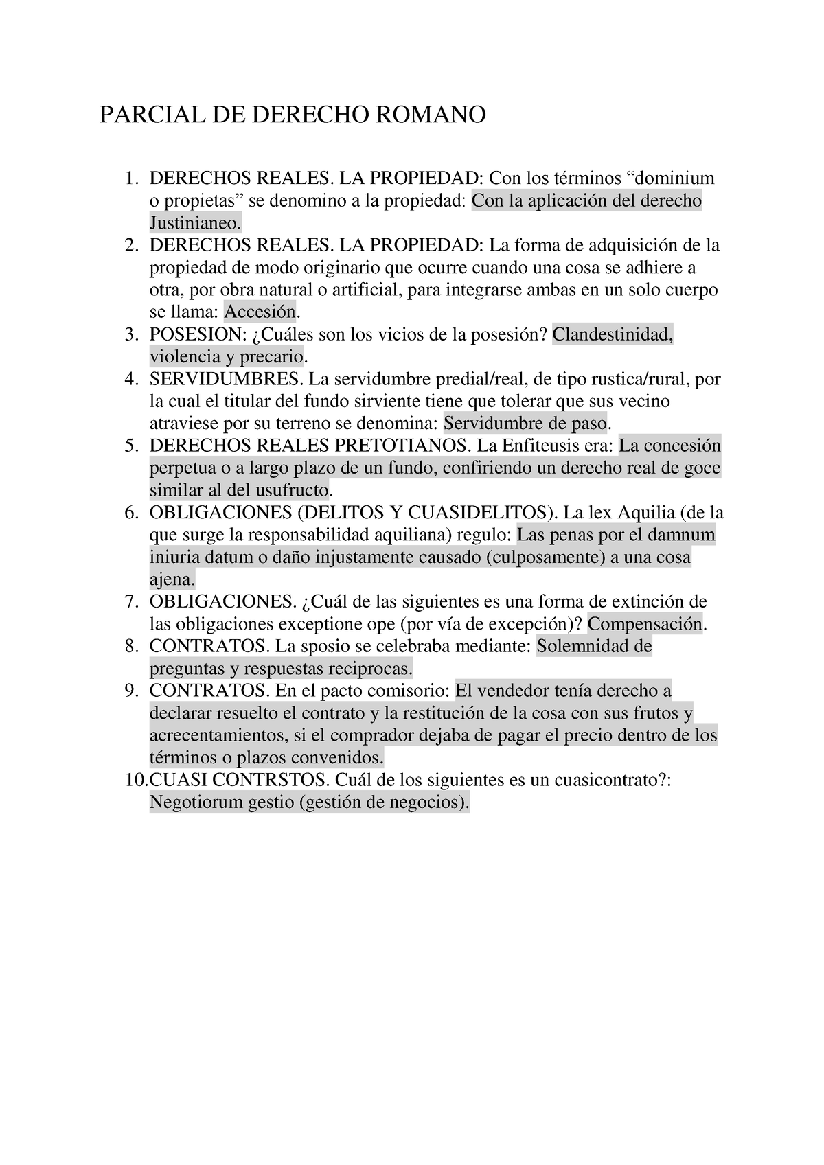 Parcial DE Derecho Romano - PARCIAL DE DERECHO ROMANO DERECHOS REALES ...