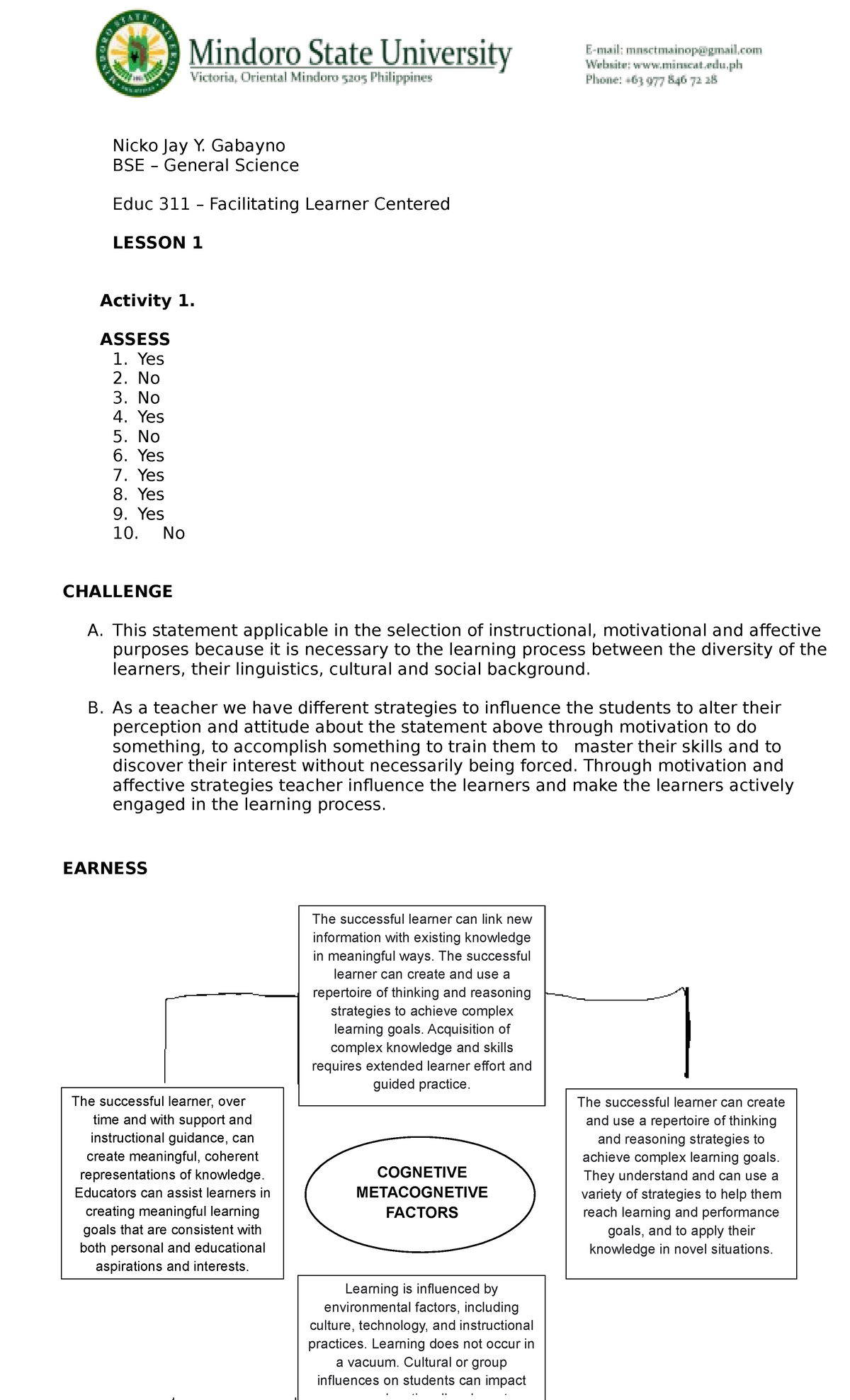 Lesson 1 and 2 - Facilitating Learner - Centered Teaching - Nicko Jay Y ...