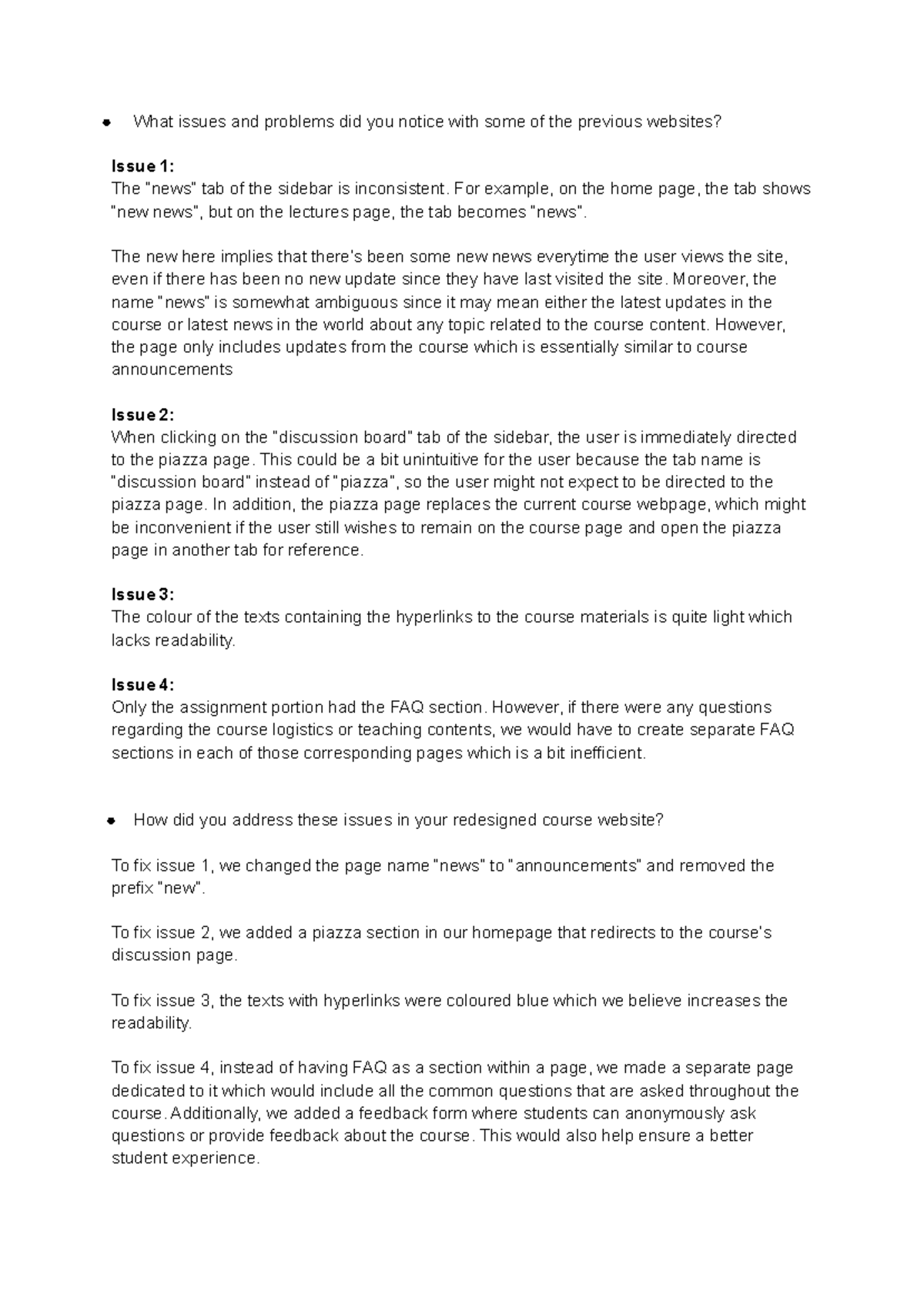 Report - What issues and problems did you notice with some of the ...