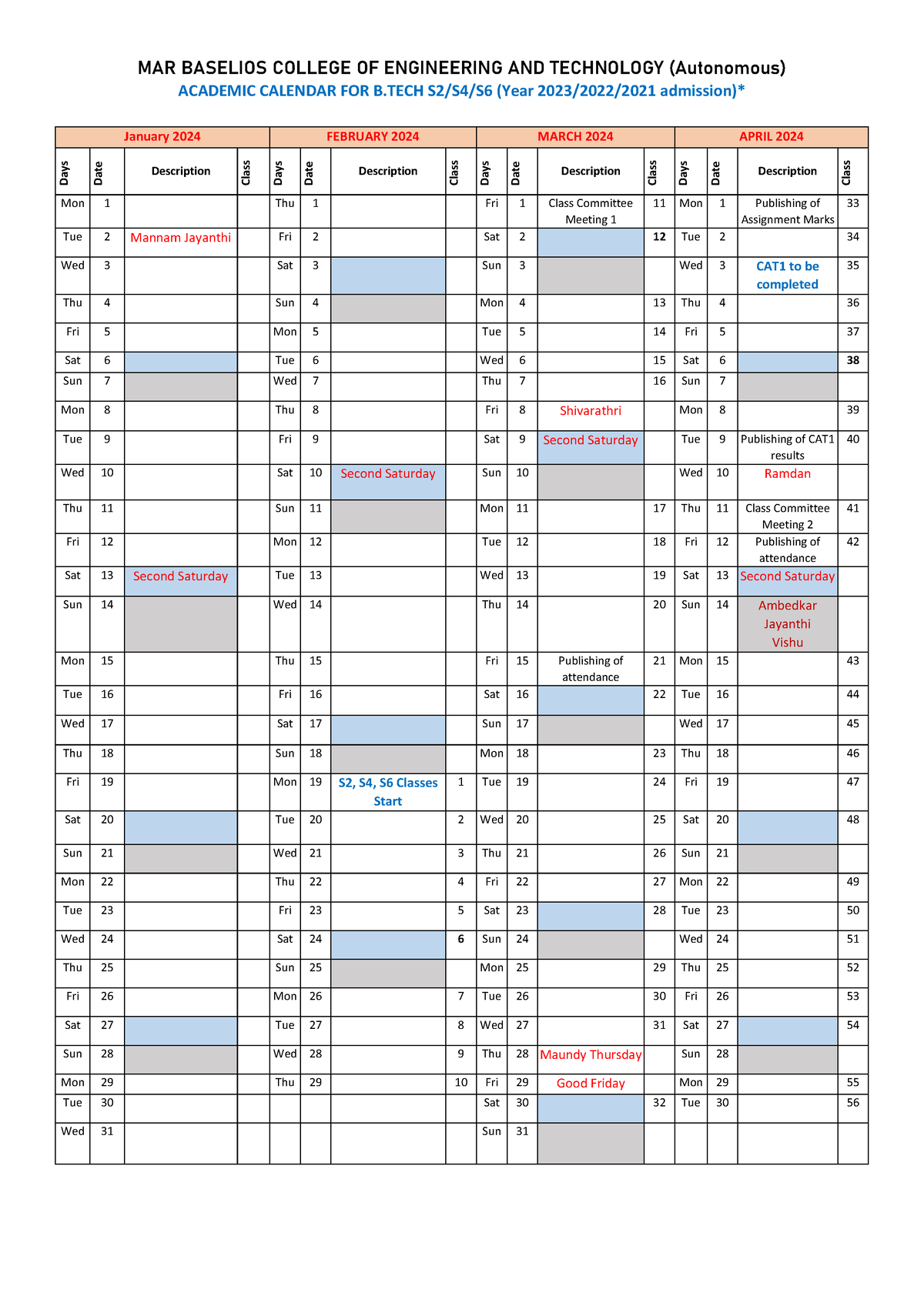 Academic Calendar(UG)S2S4S6Feb to Jun 2024CC17012024 MAR BASELIOS